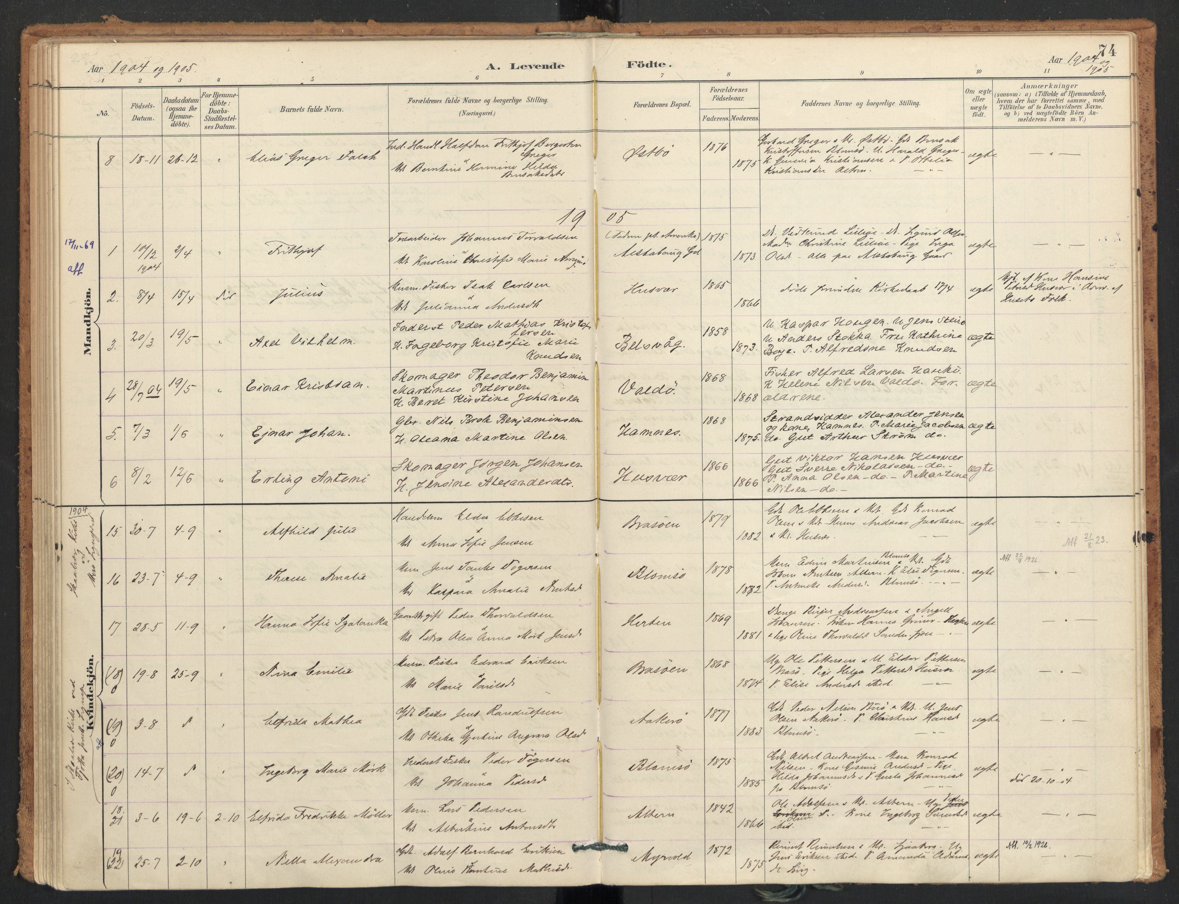 Ministerialprotokoller, klokkerbøker og fødselsregistre - Nordland, AV/SAT-A-1459/830/L0453: Parish register (official) no. 830A17, 1886-1911, p. 74