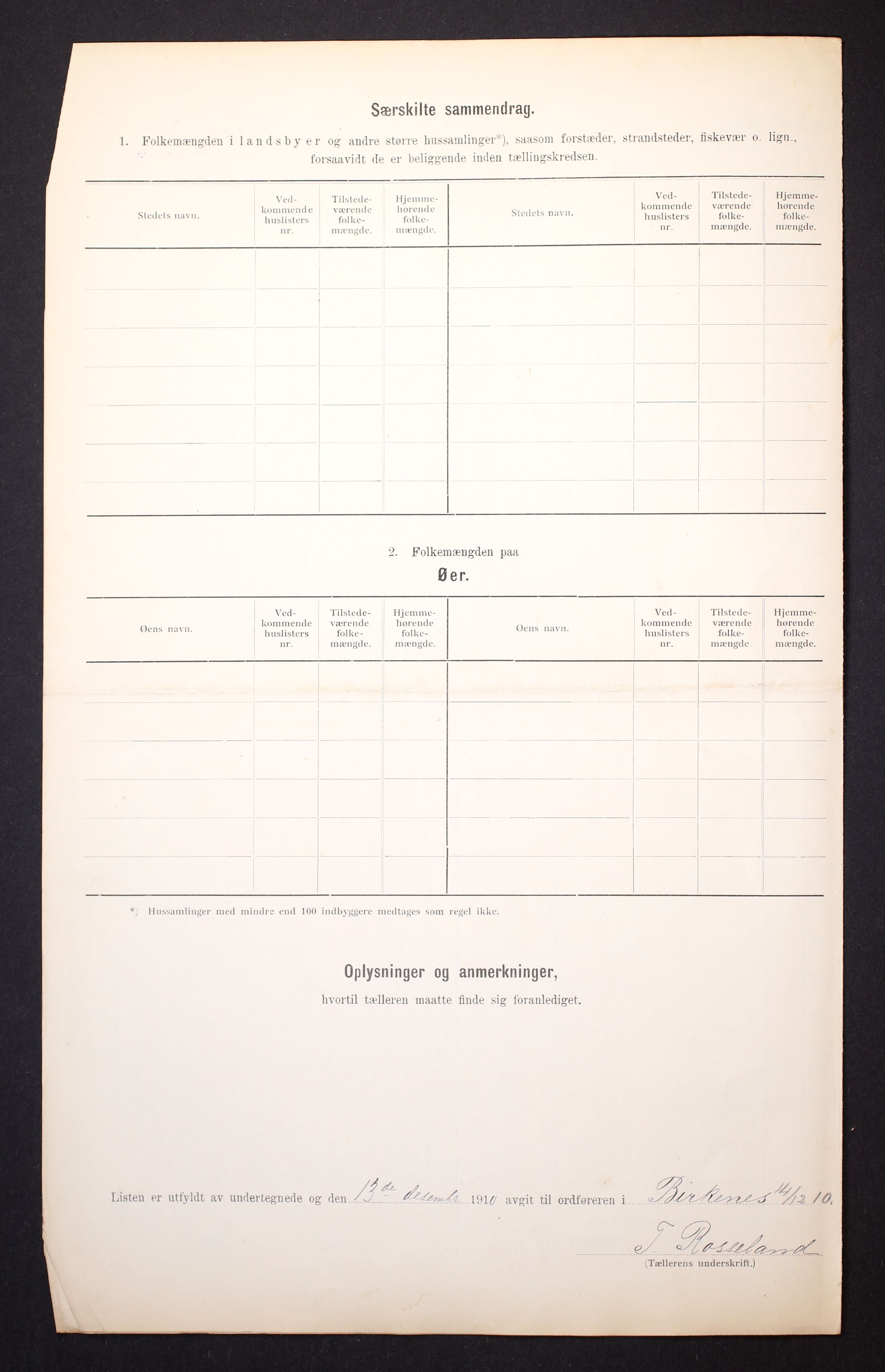 RA, 1910 census for Birkenes, 1910, p. 6