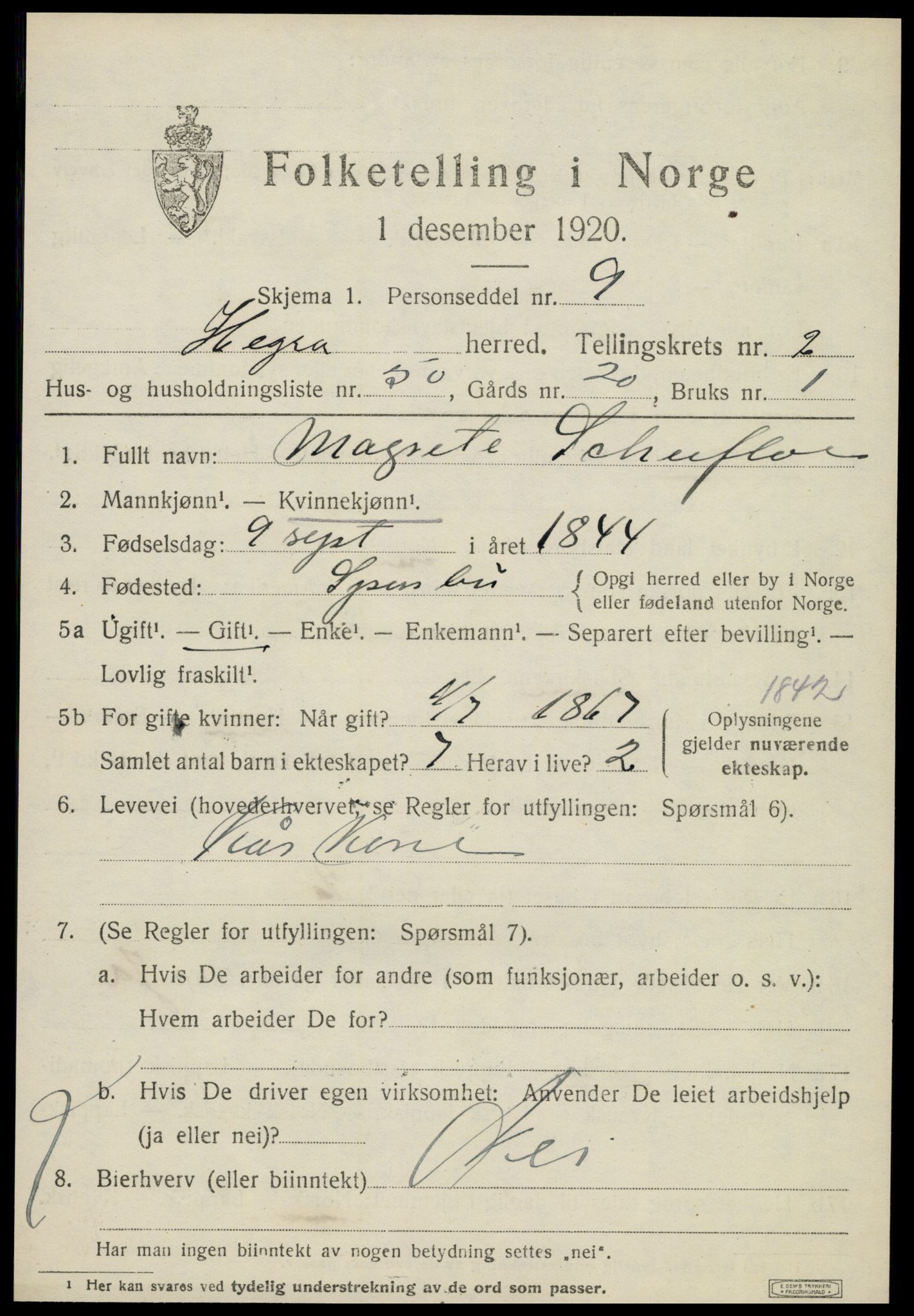 SAT, 1920 census for Hegra, 1920, p. 2152