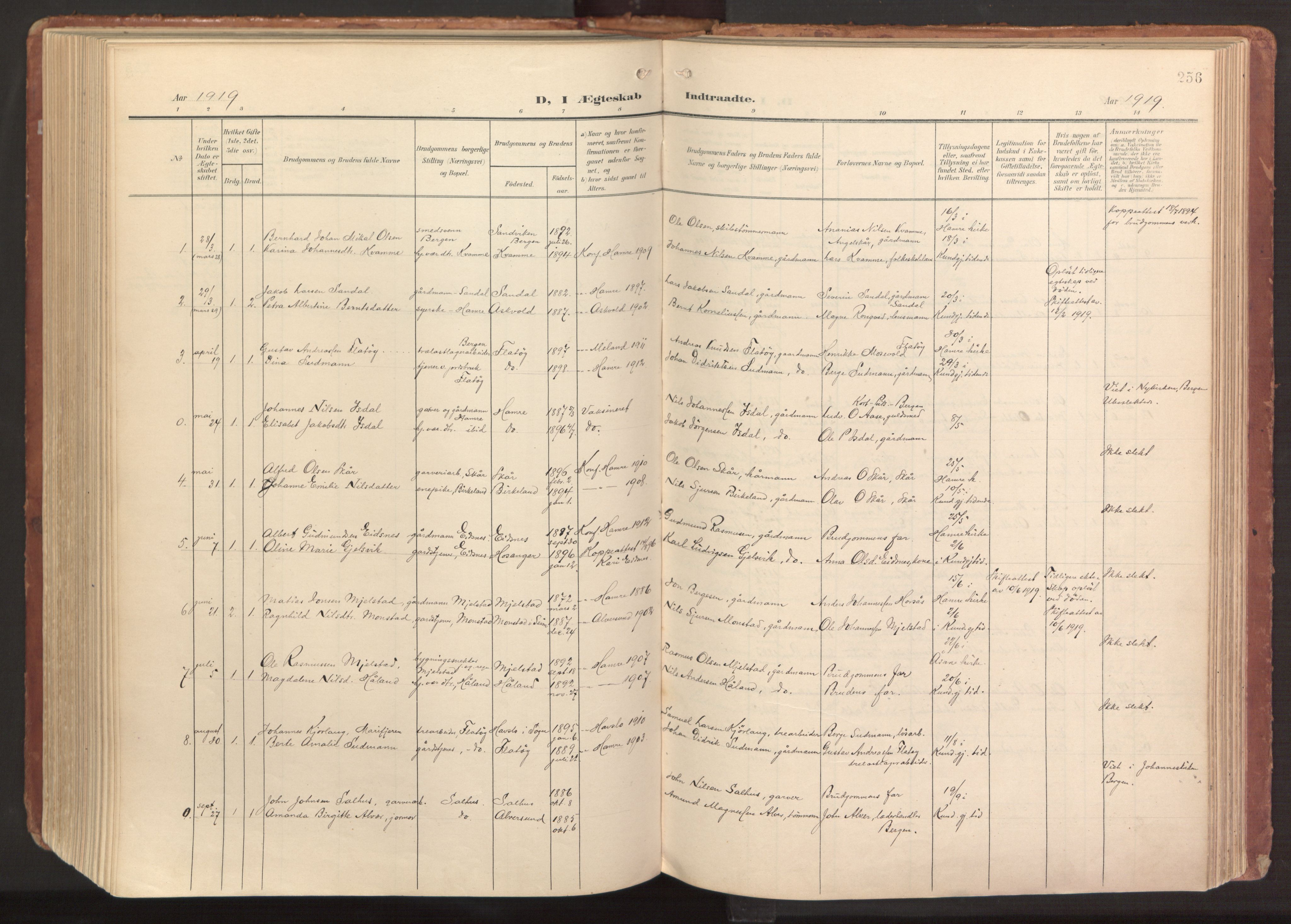 Hamre sokneprestembete, AV/SAB-A-75501/H/Ha/Haa/Haab/L0002: Parish register (official) no. B 2, 1905-1924, p. 256