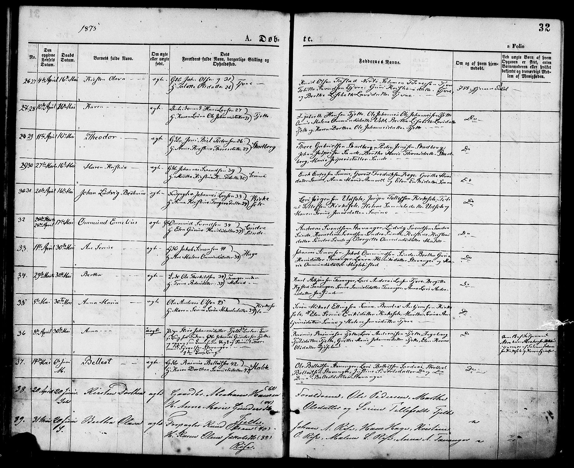 Håland sokneprestkontor, AV/SAST-A-101802/001/30BA/L0009: Parish register (official) no. A 8, 1871-1882, p. 32