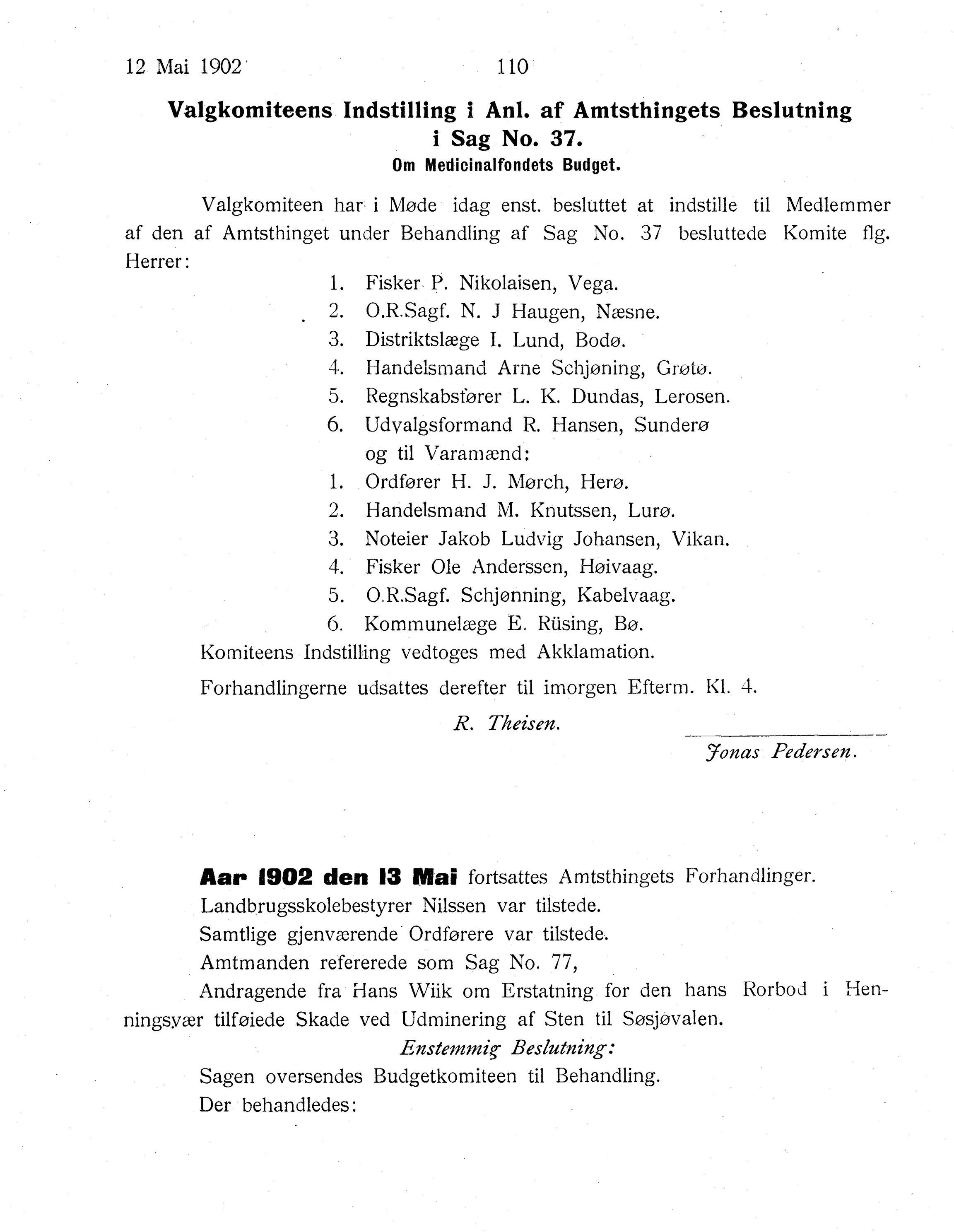 Nordland Fylkeskommune. Fylkestinget, AIN/NFK-17/176/A/Ac/L0025: Fylkestingsforhandlinger 1902, 1902, p. 110