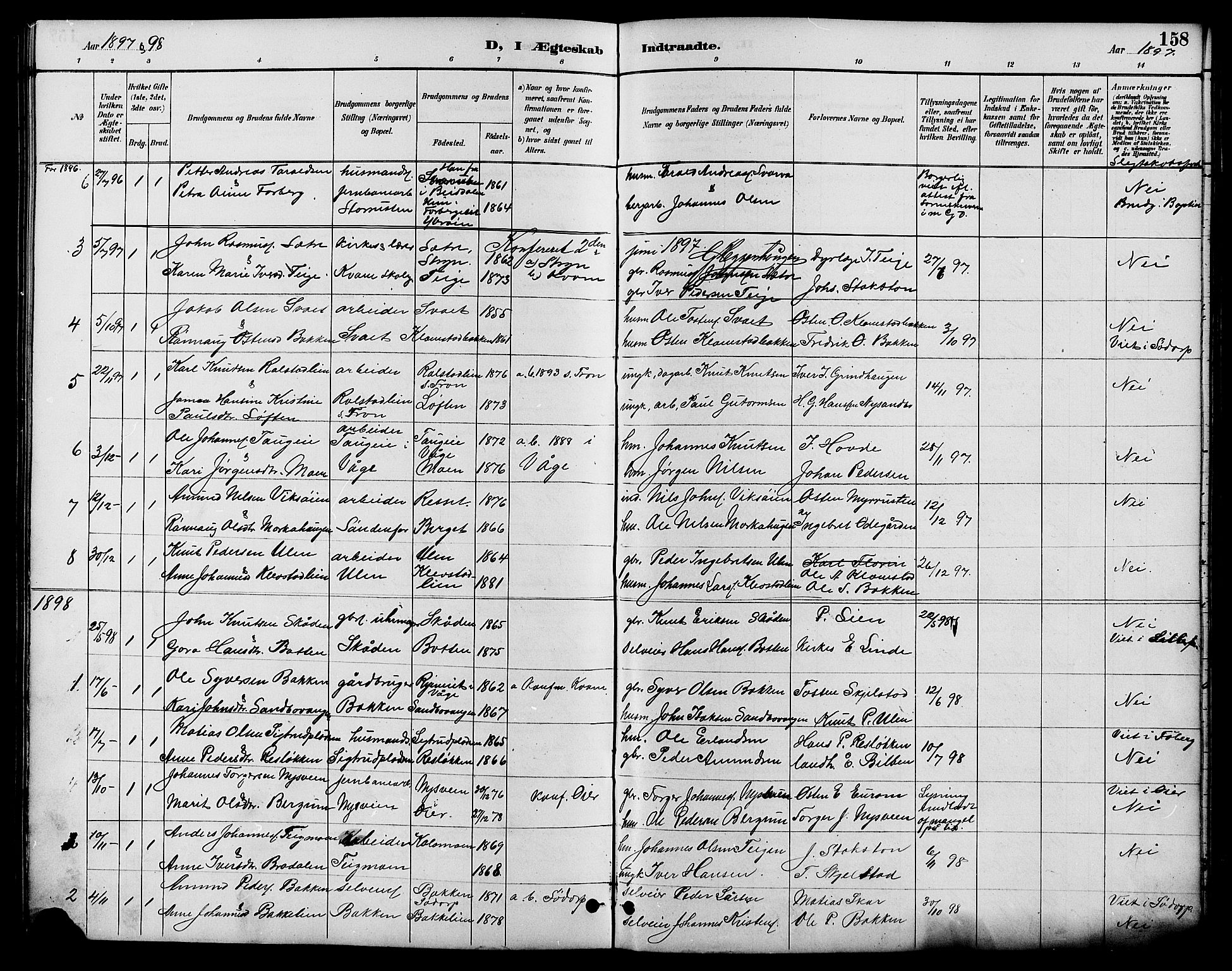 Nord-Fron prestekontor, AV/SAH-PREST-080/H/Ha/Hab/L0006: Parish register (copy) no. 6, 1887-1914, p. 158