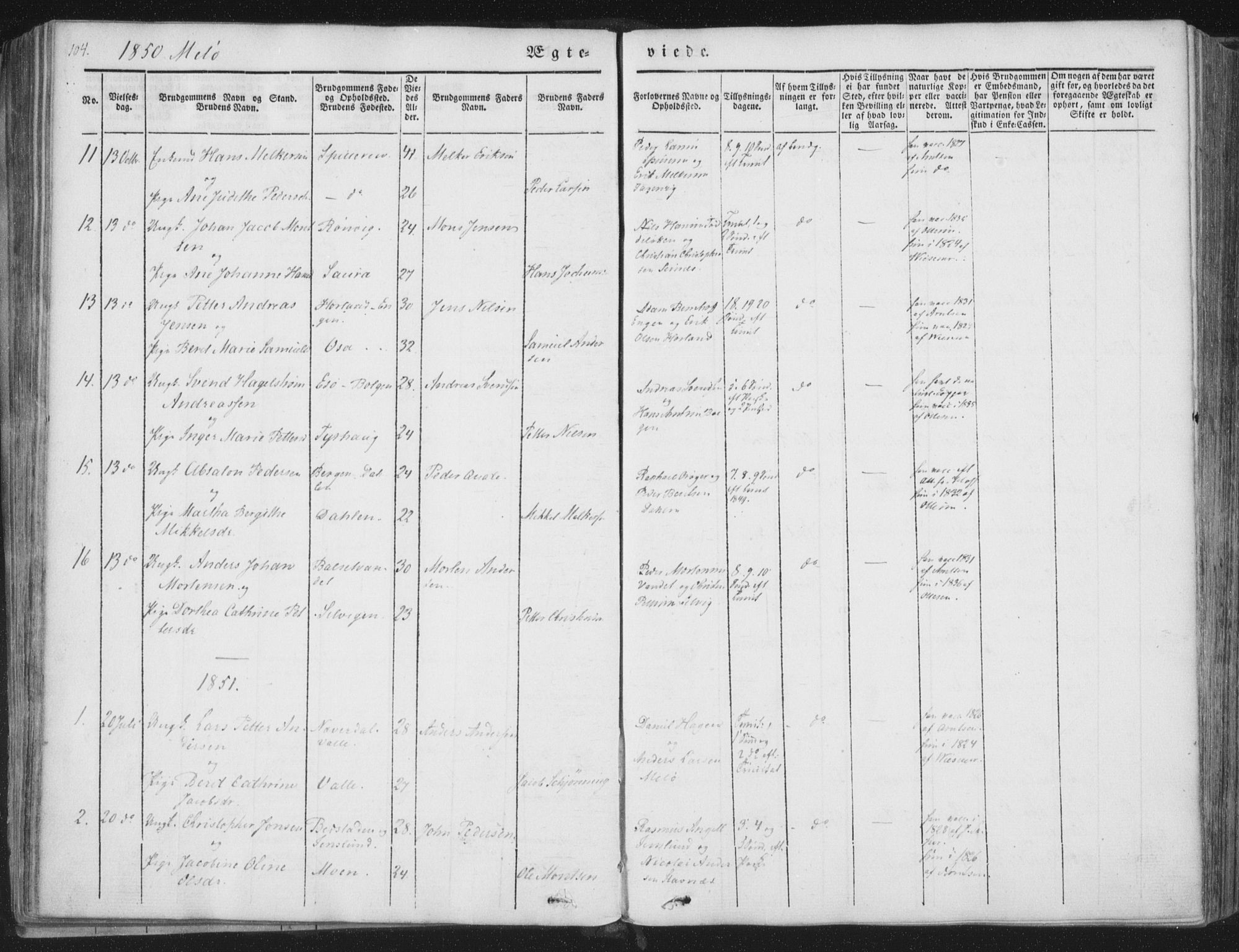 Ministerialprotokoller, klokkerbøker og fødselsregistre - Nordland, AV/SAT-A-1459/841/L0604: Parish register (official) no. 841A09 /2, 1845-1862, p. 104