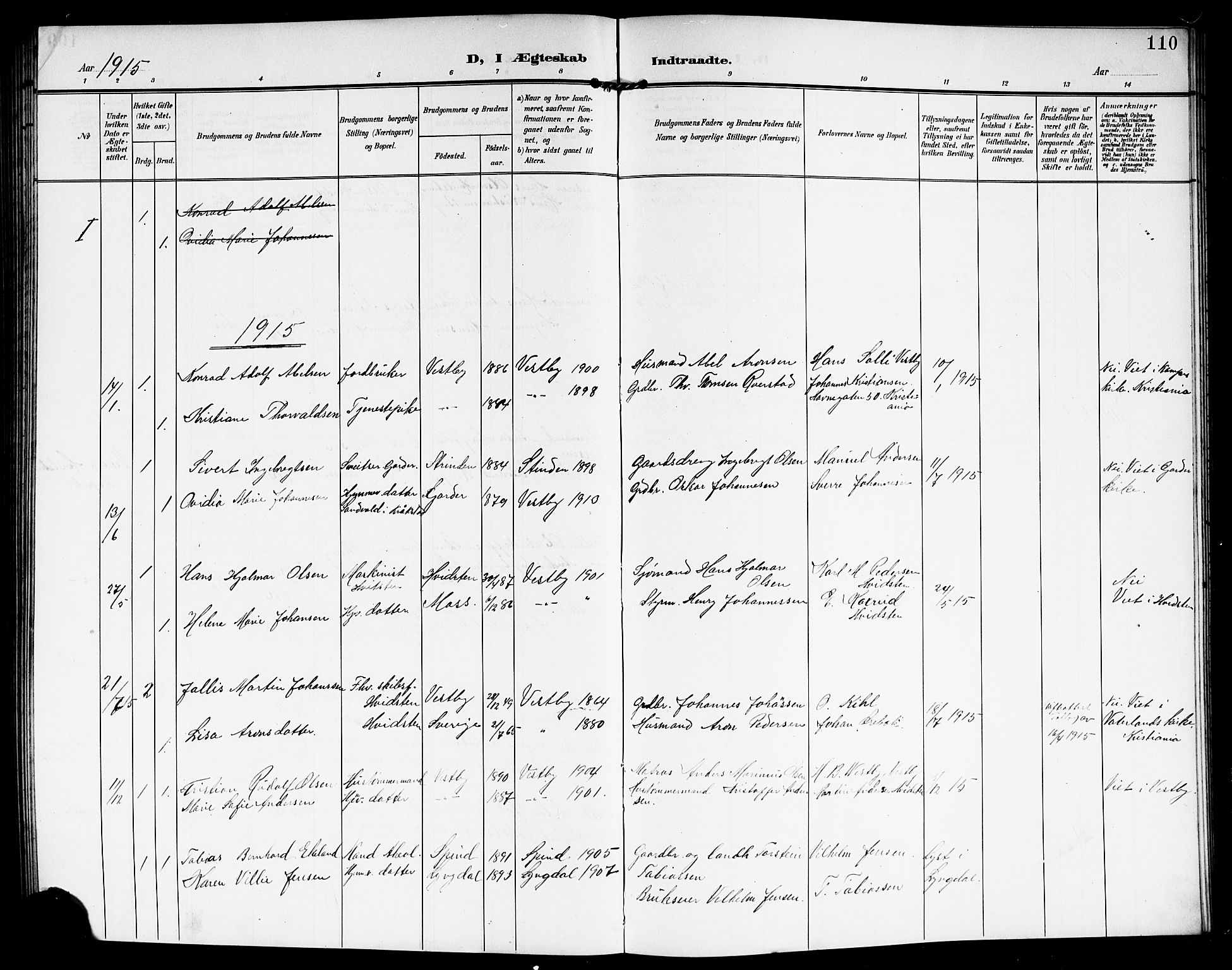 Vestby prestekontor Kirkebøker, SAO/A-10893/G/Ga/L0002: Parish register (copy) no. I 2, 1903-1916, p. 110