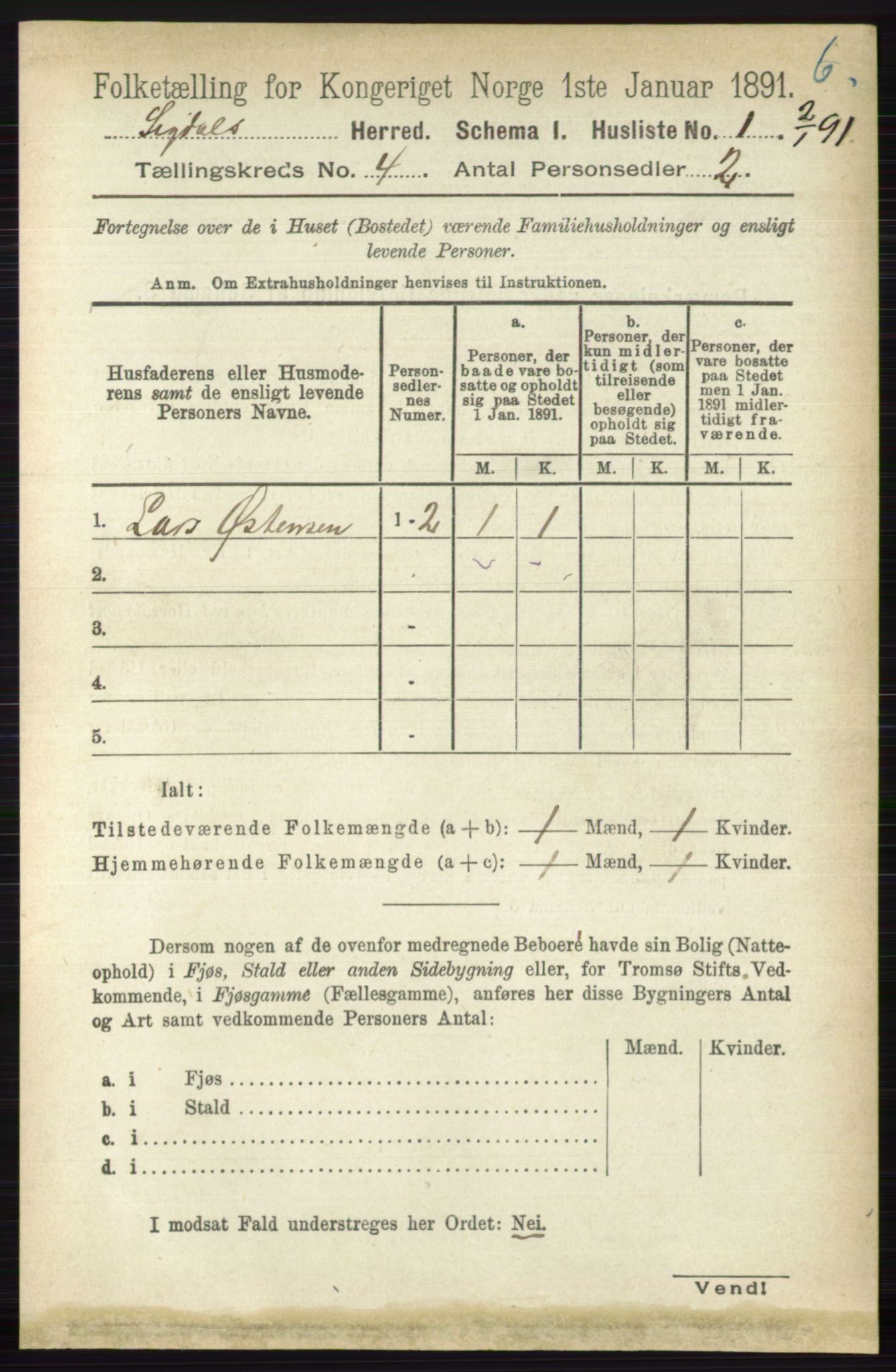 RA, 1891 census for 0621 Sigdal, 1891, p. 4624