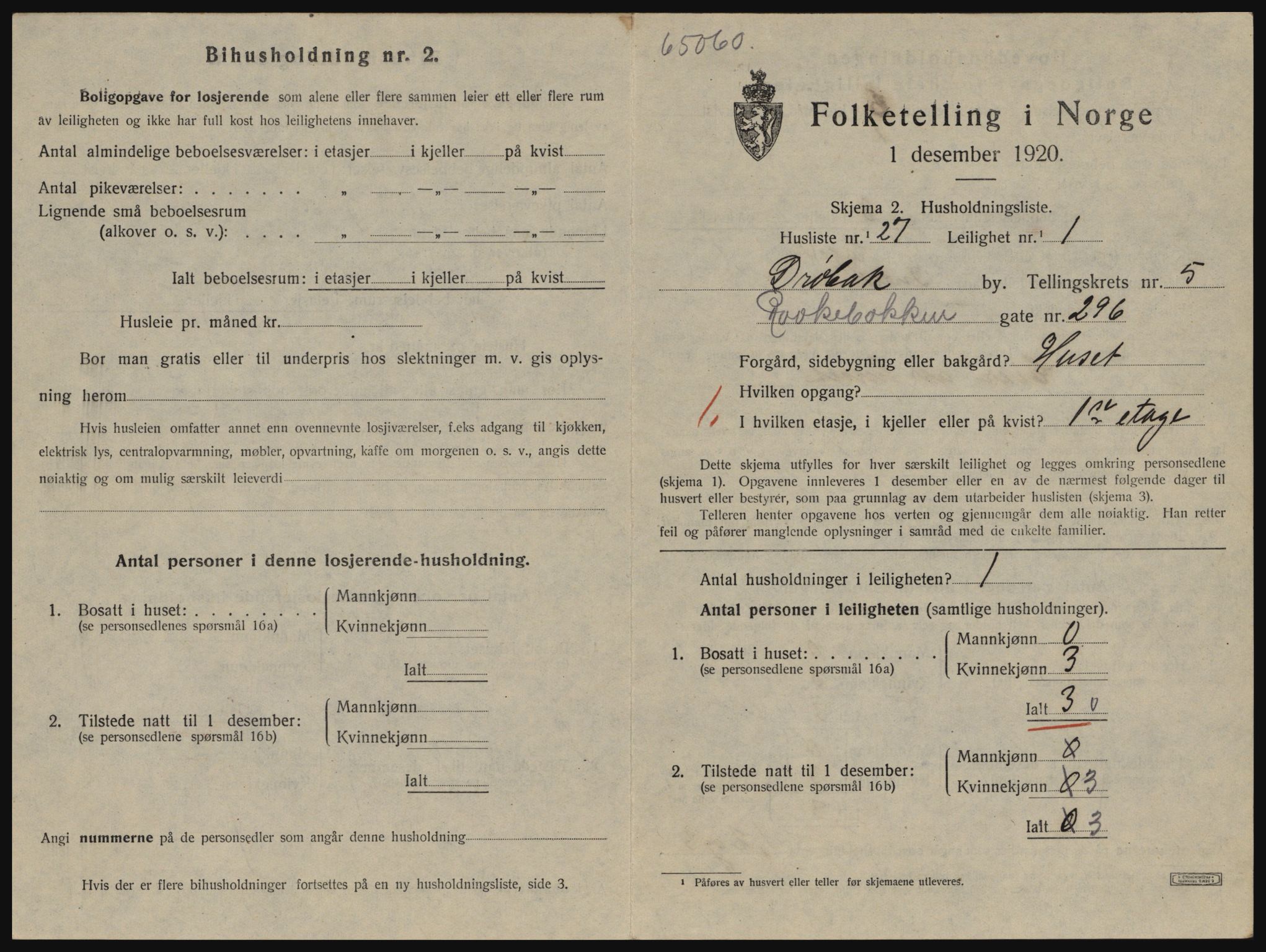 SAO, 1920 census for Drøbak, 1920, p. 1491
