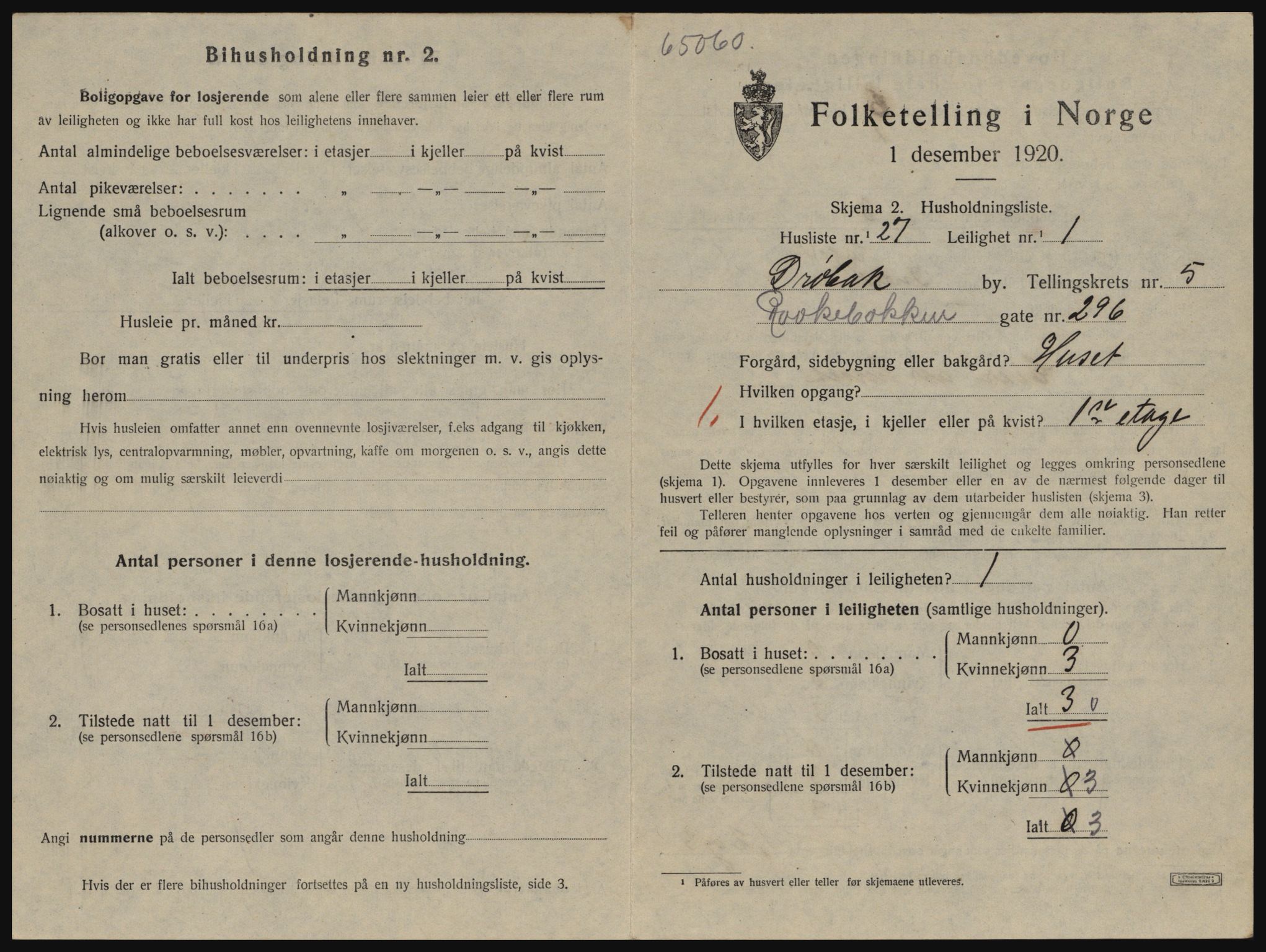SAO, 1920 census for Drøbak, 1920, p. 1491