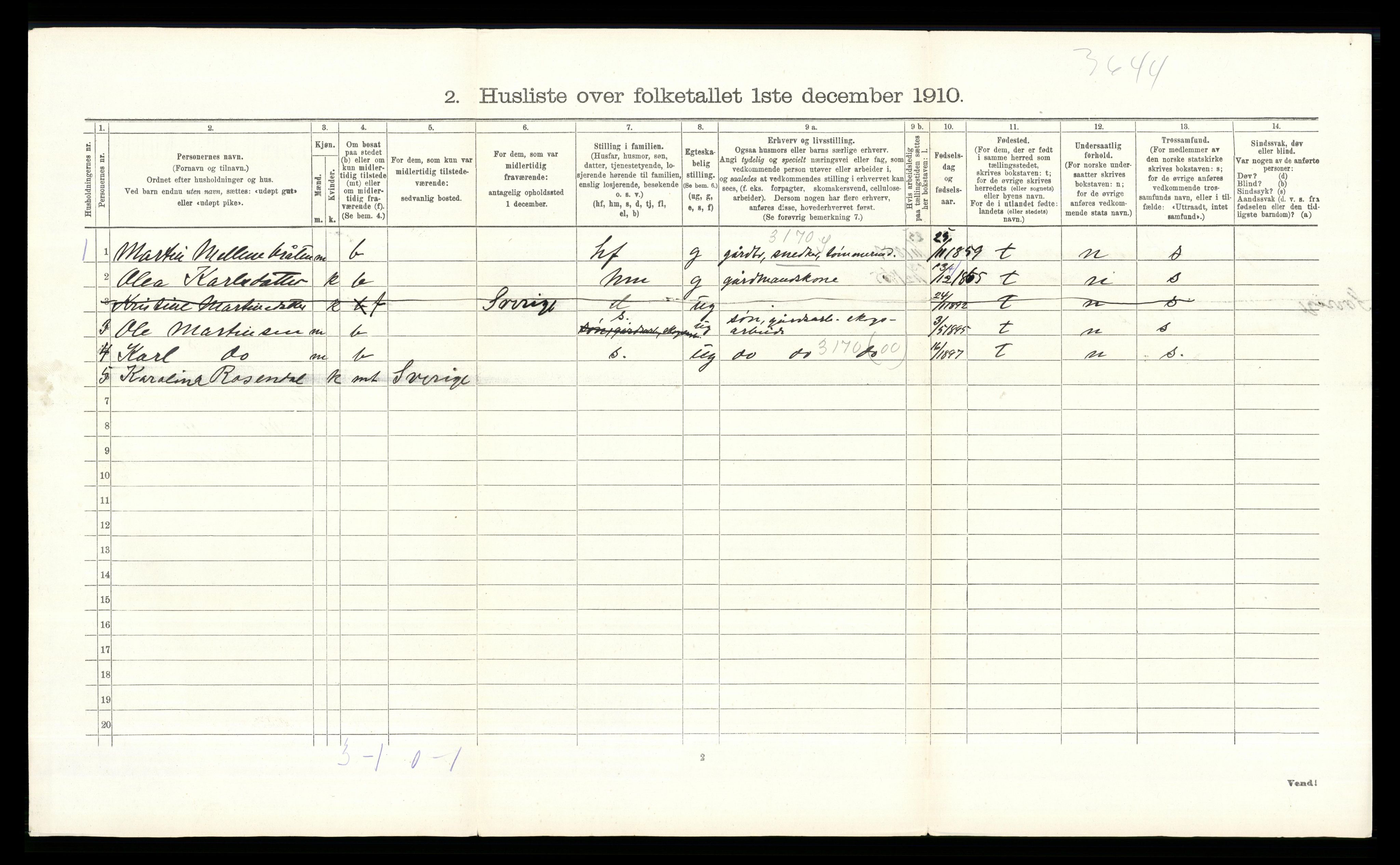 RA, 1910 census for Grue, 1910, p. 1344