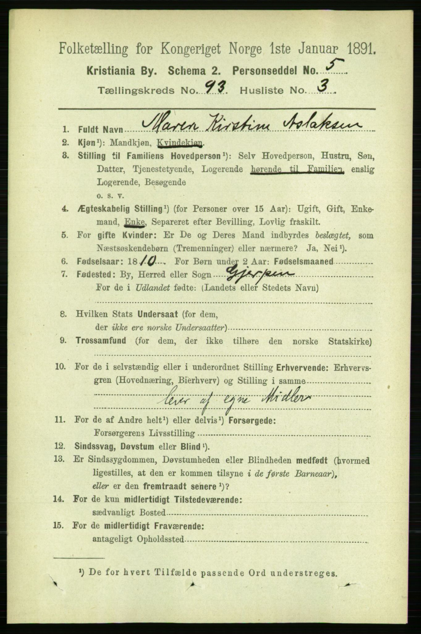 RA, 1891 census for 0301 Kristiania, 1891, p. 45561