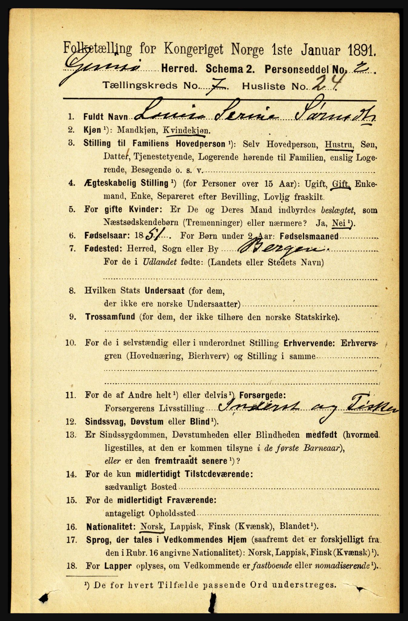 RA, 1891 census for 1864 Gimsøy, 1891, p. 1374