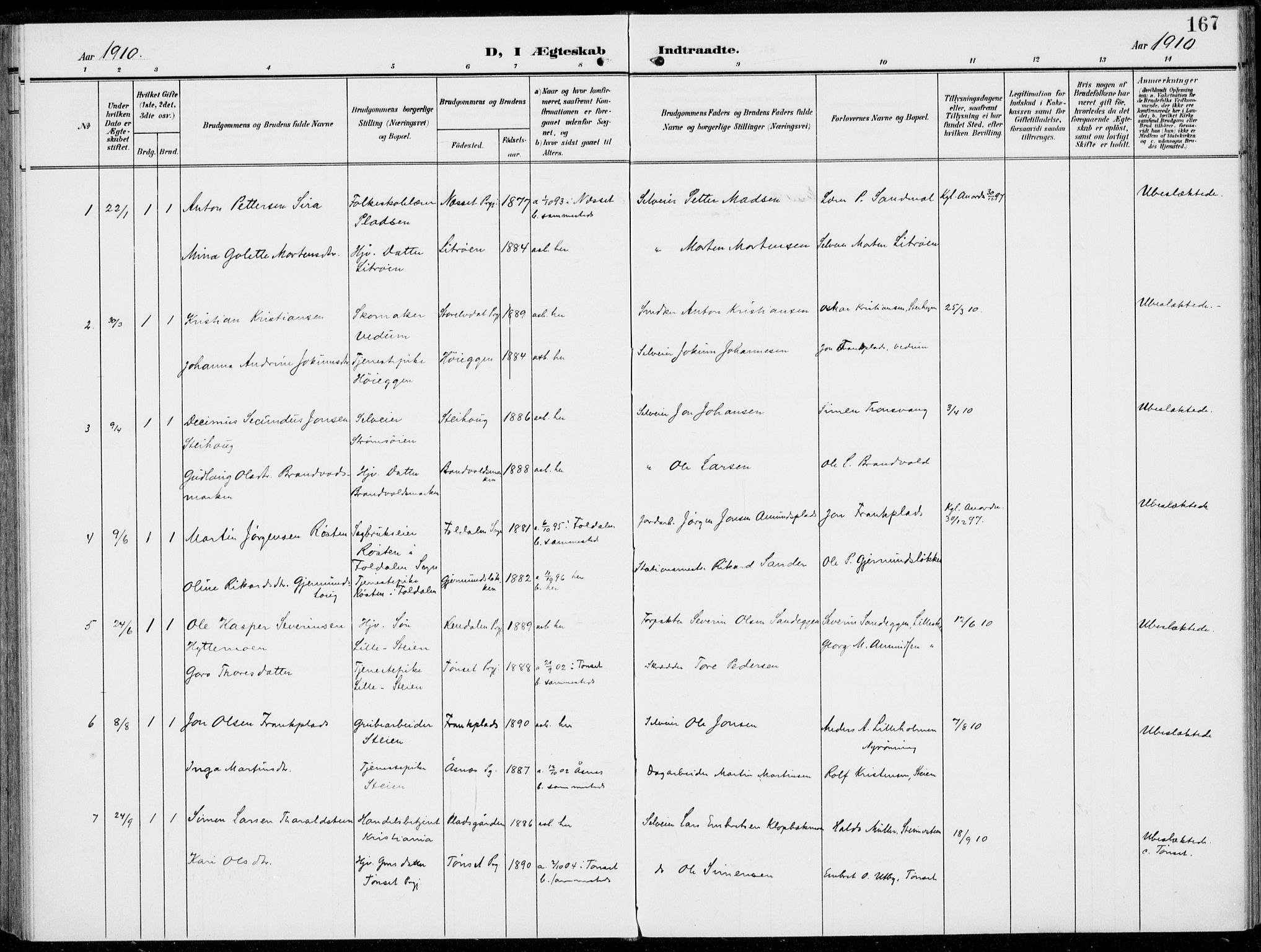 Alvdal prestekontor, SAH/PREST-060/H/Ha/Haa/L0004: Parish register (official) no. 4, 1907-1919, p. 167
