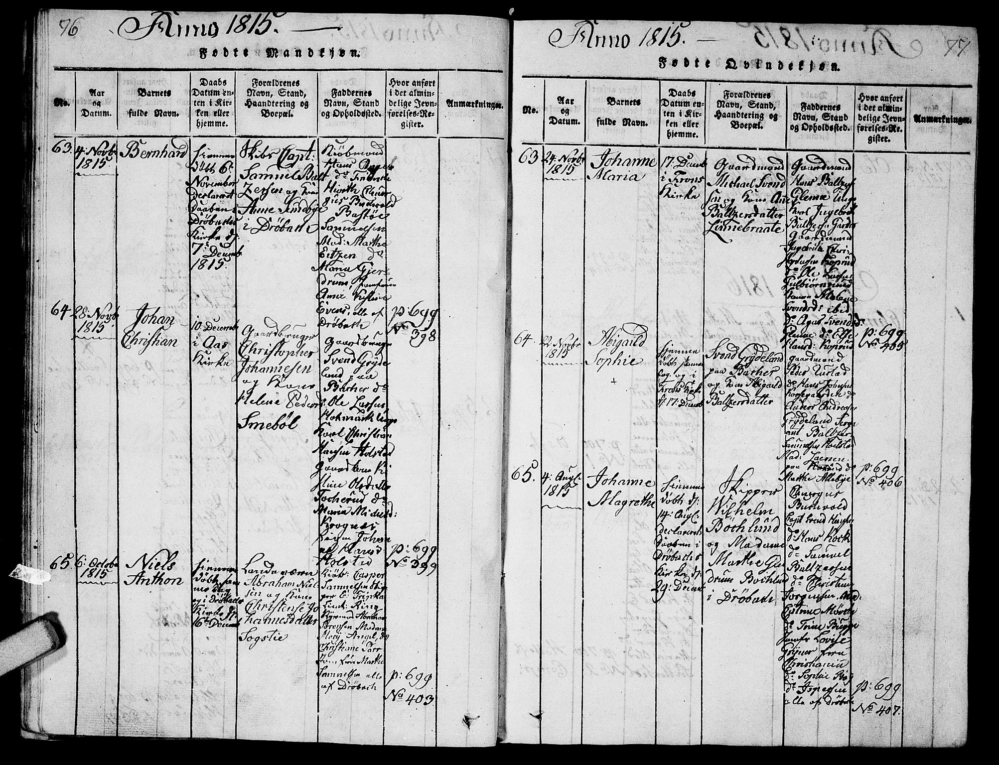 Ås prestekontor Kirkebøker, AV/SAO-A-10894/G/Ga/L0001: Parish register (copy) no. I 1, 1814-1820, p. 76-77