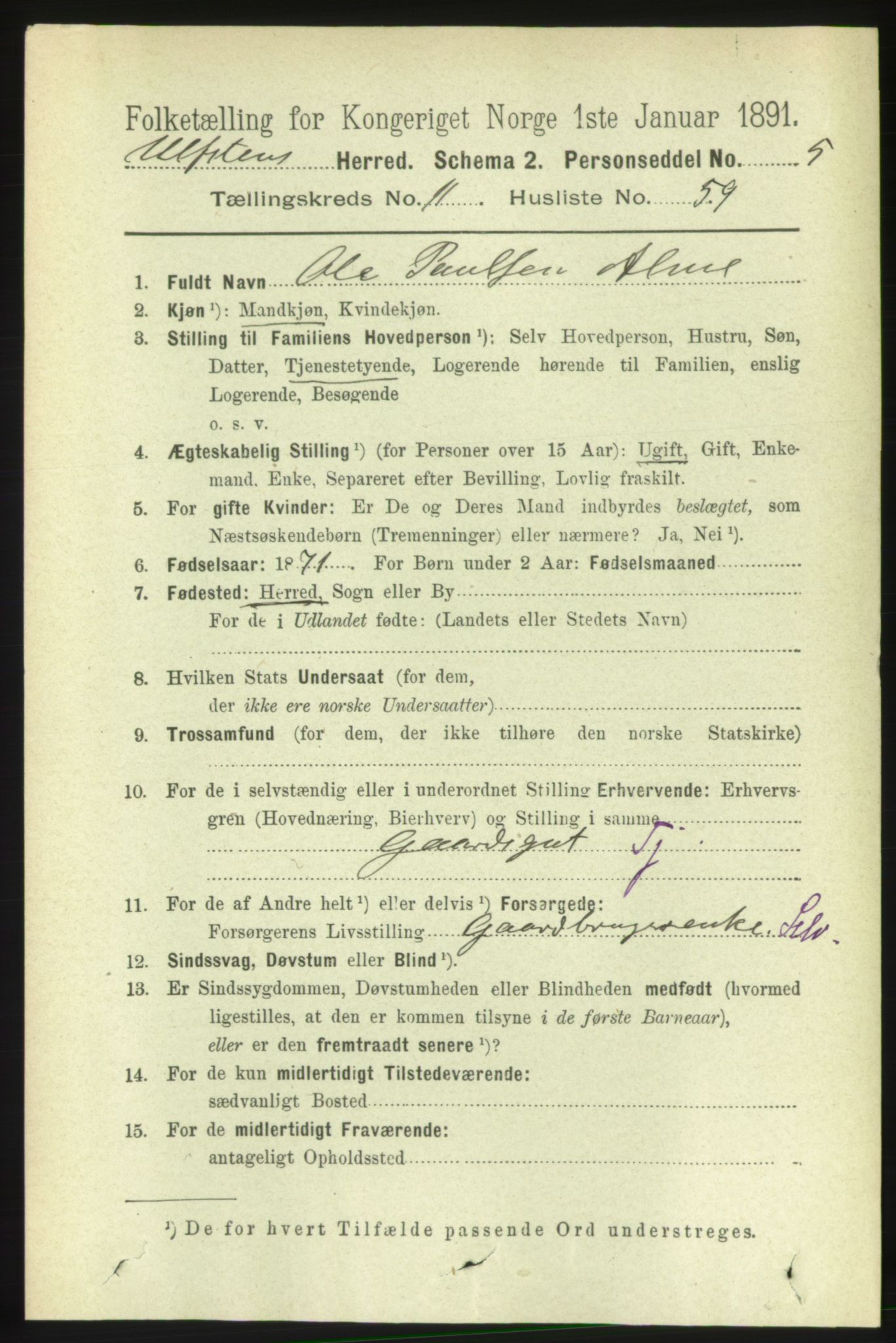 RA, 1891 census for 1516 Ulstein, 1891, p. 3794