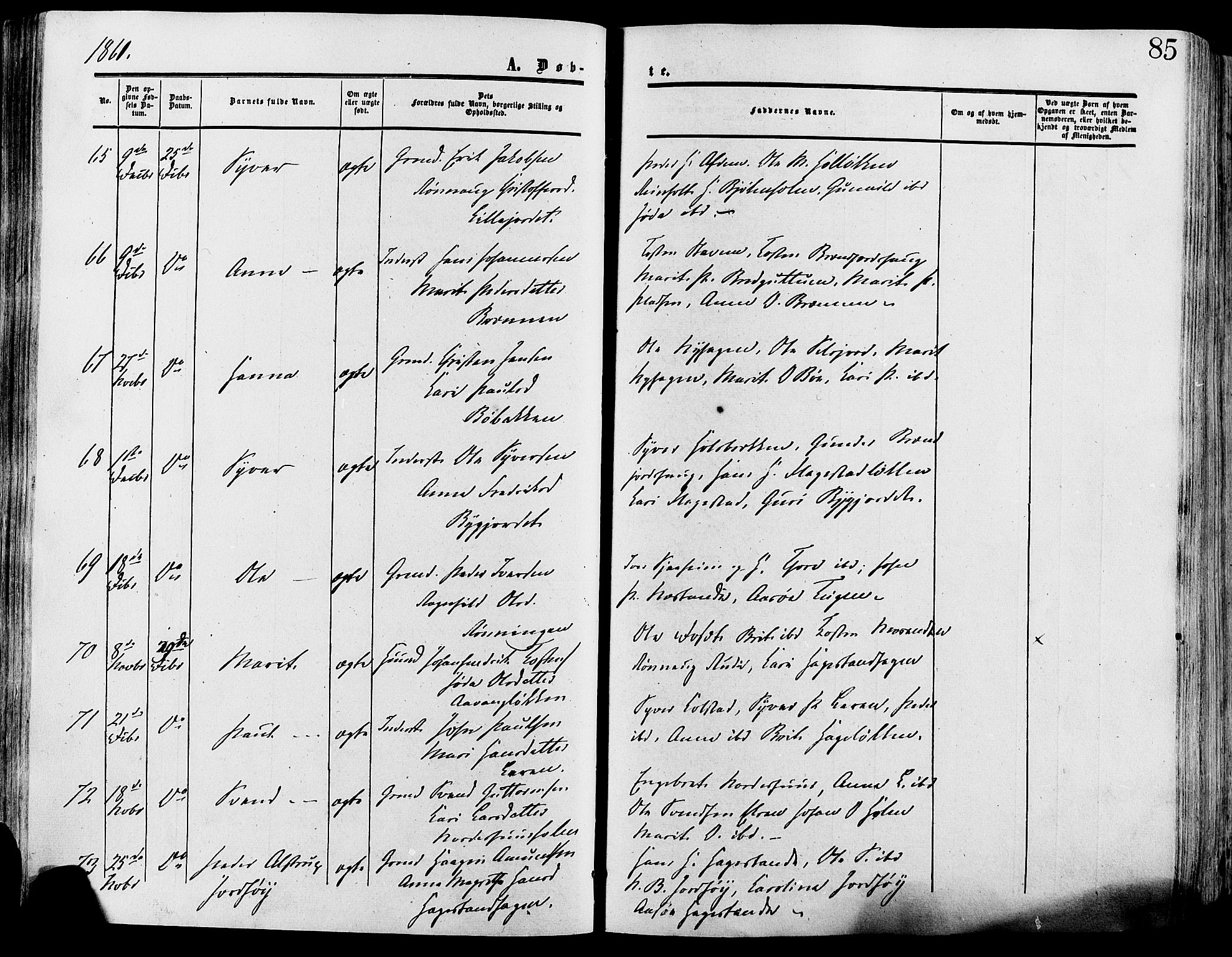 Lesja prestekontor, SAH/PREST-068/H/Ha/Haa/L0008: Parish register (official) no. 8, 1854-1880, p. 85
