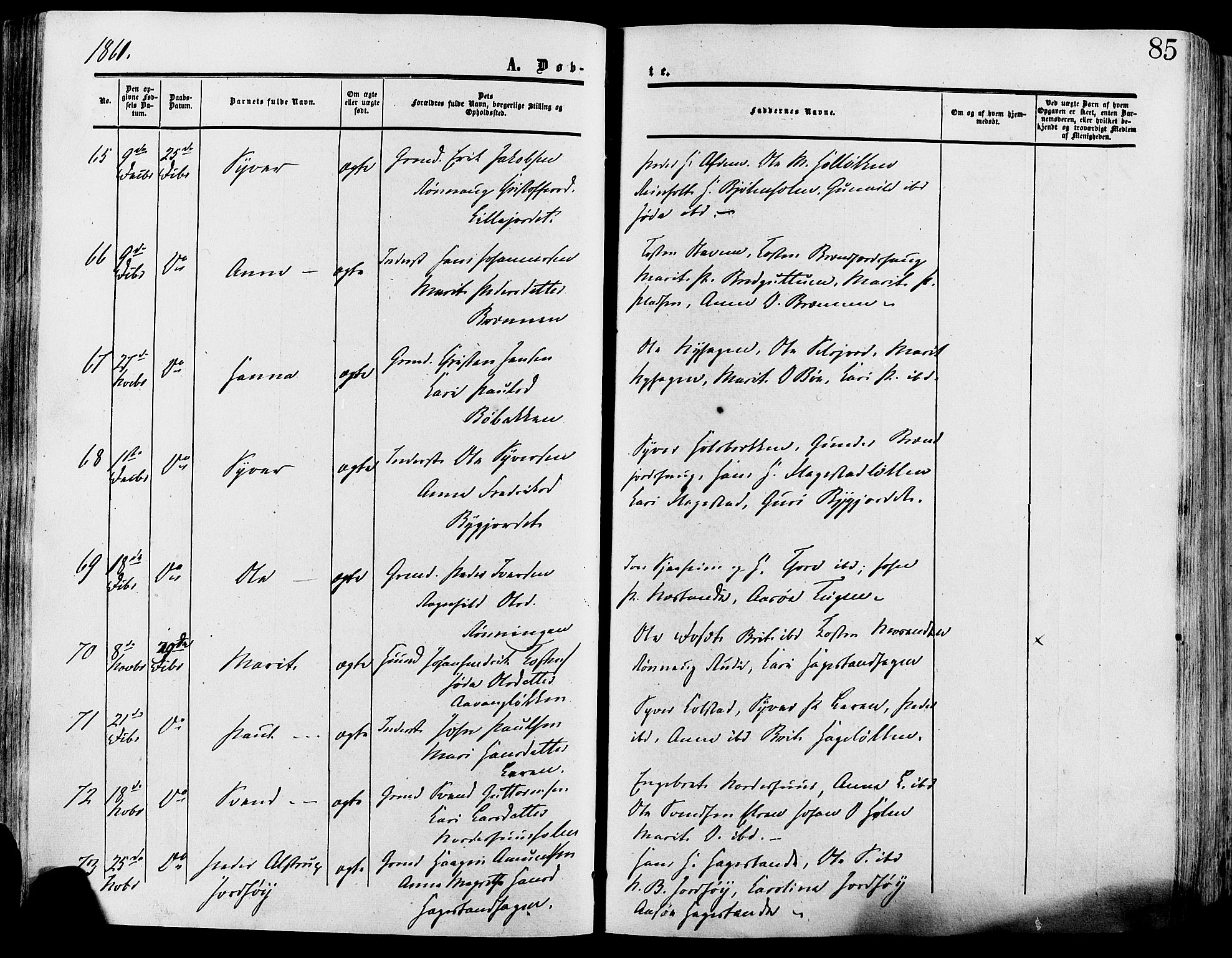 Lesja prestekontor, AV/SAH-PREST-068/H/Ha/Haa/L0008: Parish register (official) no. 8, 1854-1880, p. 85