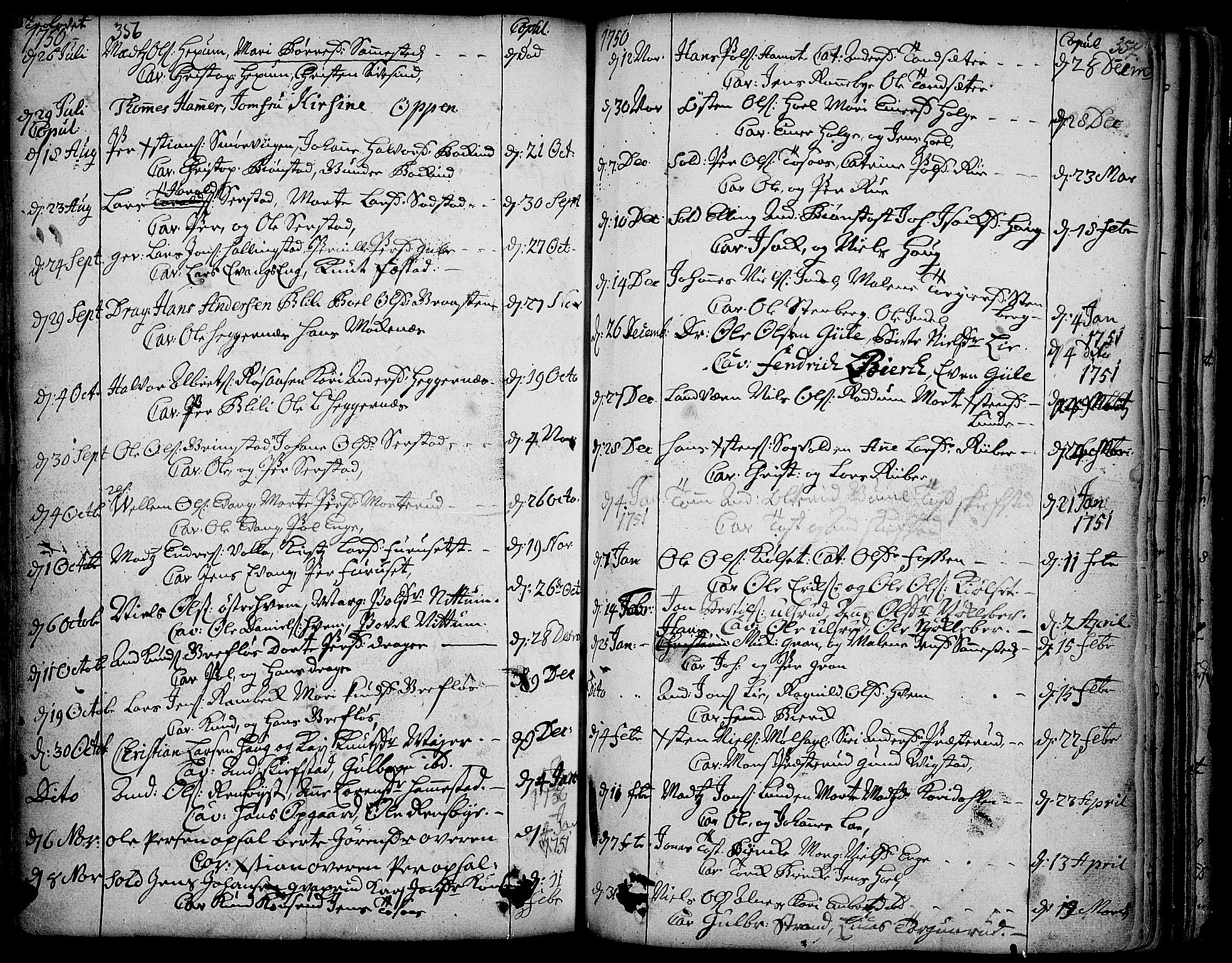 Toten prestekontor, SAH/PREST-102/H/Ha/Haa/L0003: Parish register (official) no. 3, 1734-1751, p. 356-357