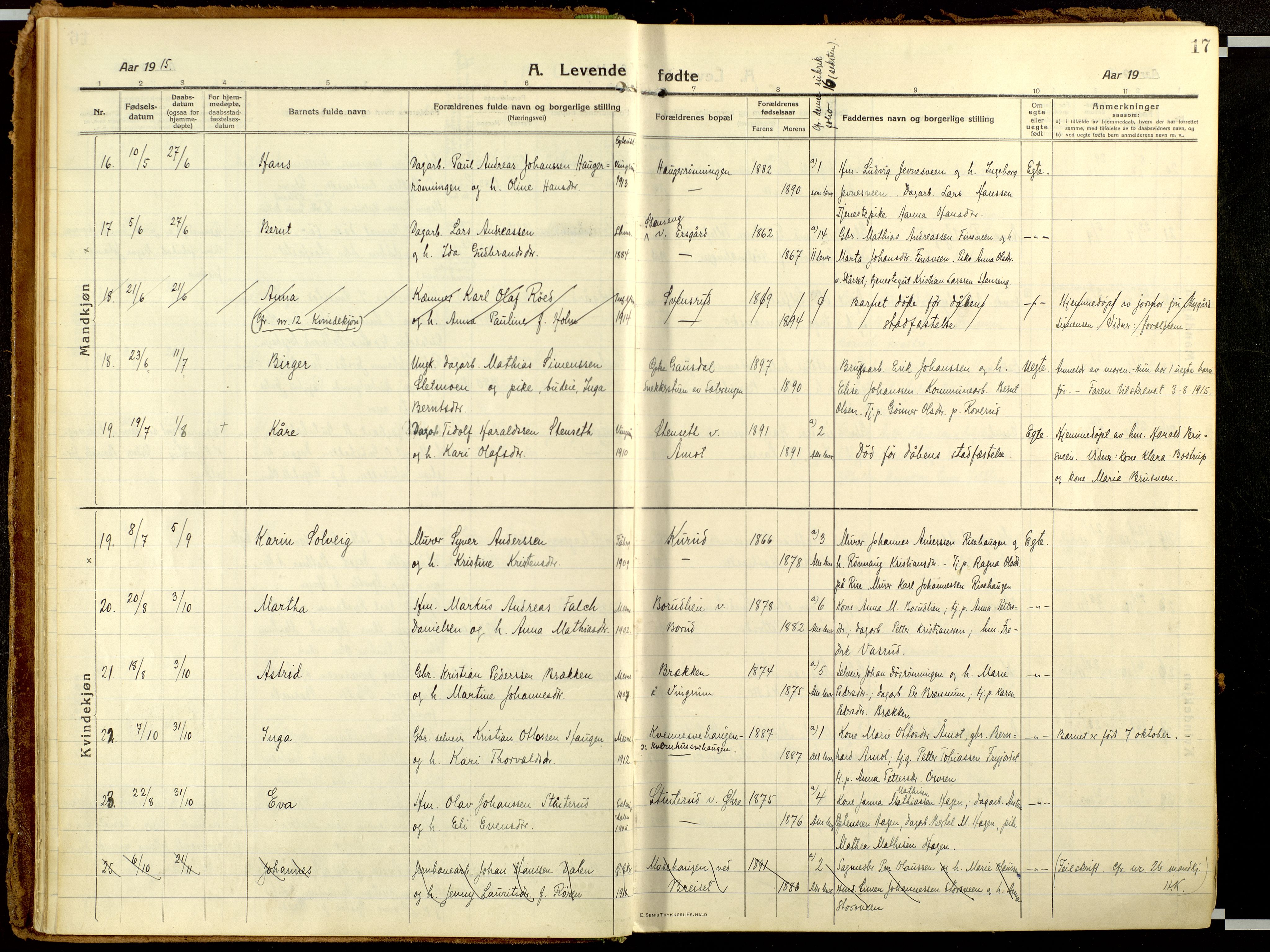 Fåberg prestekontor, AV/SAH-PREST-086/H/Ha/Haa/L0013: Parish register (official) no. 13, 1913-1928, p. 17