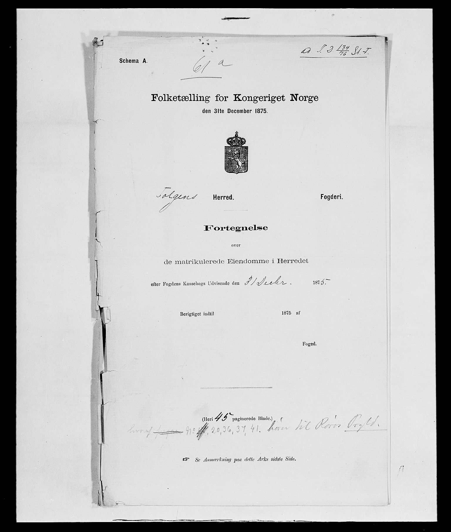 SAH, 1875 census for 0436P Tolga, 1875, p. 19