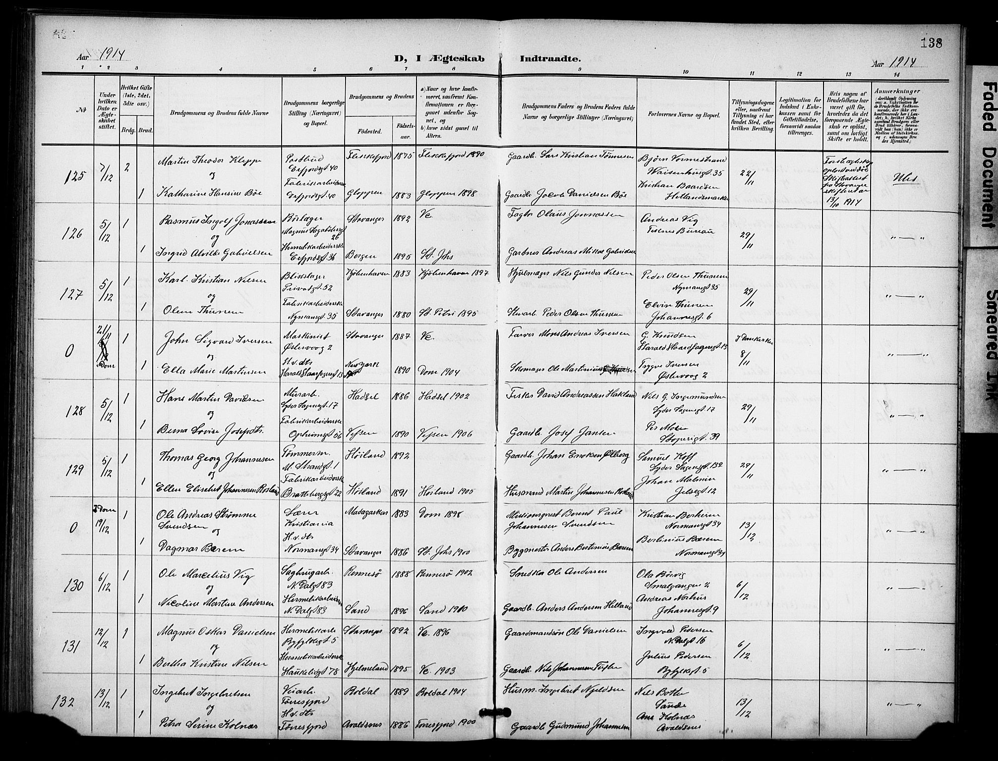 St. Johannes sokneprestkontor, AV/SAST-A-101814/001/30/30BB/L0005: Parish register (copy) no. B 5, 1901-1917, p. 138