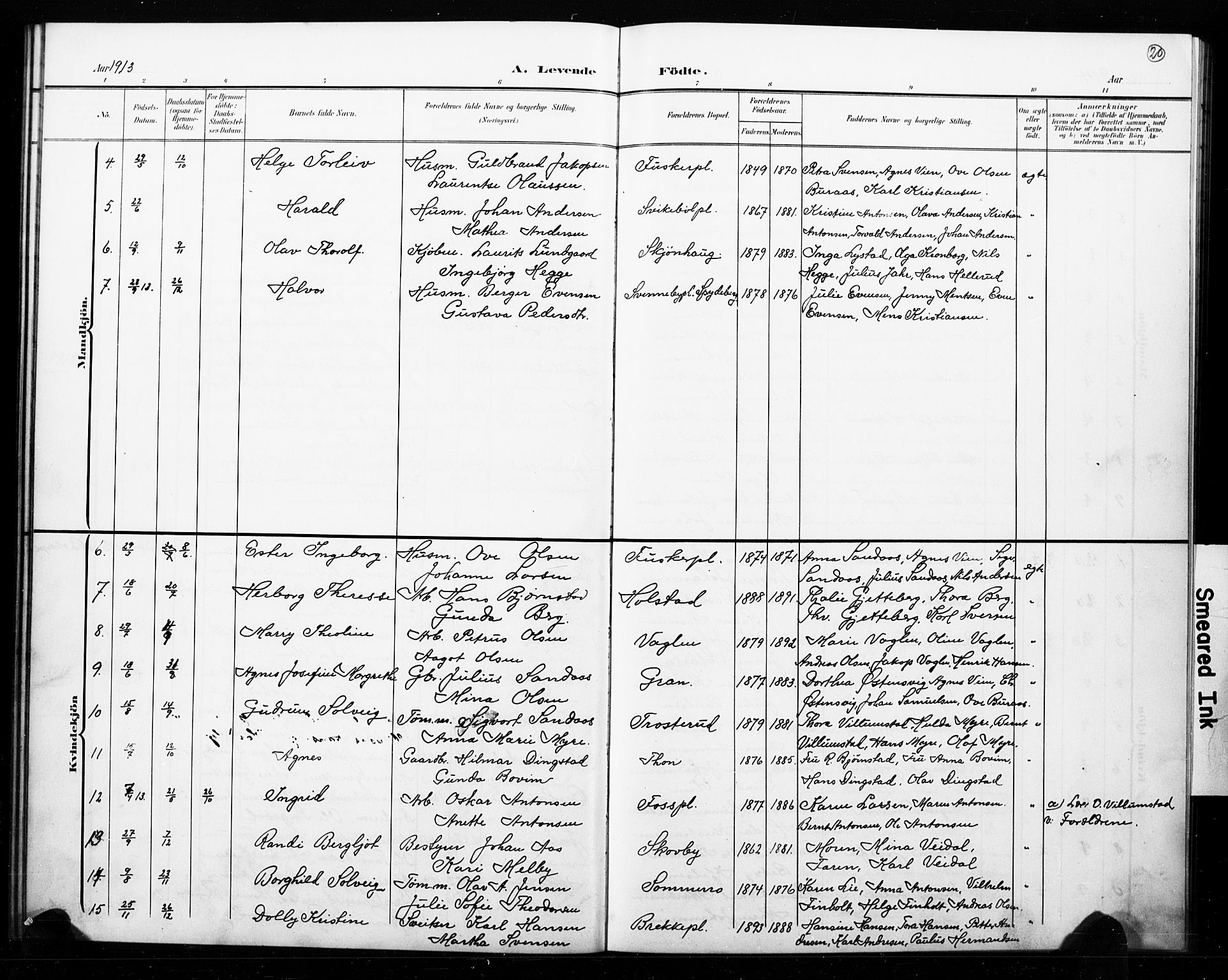 Hobøl prestekontor Kirkebøker, AV/SAO-A-2002/G/Ga/L0001: Parish register (copy) no. I 1, 1905-1927, p. 20