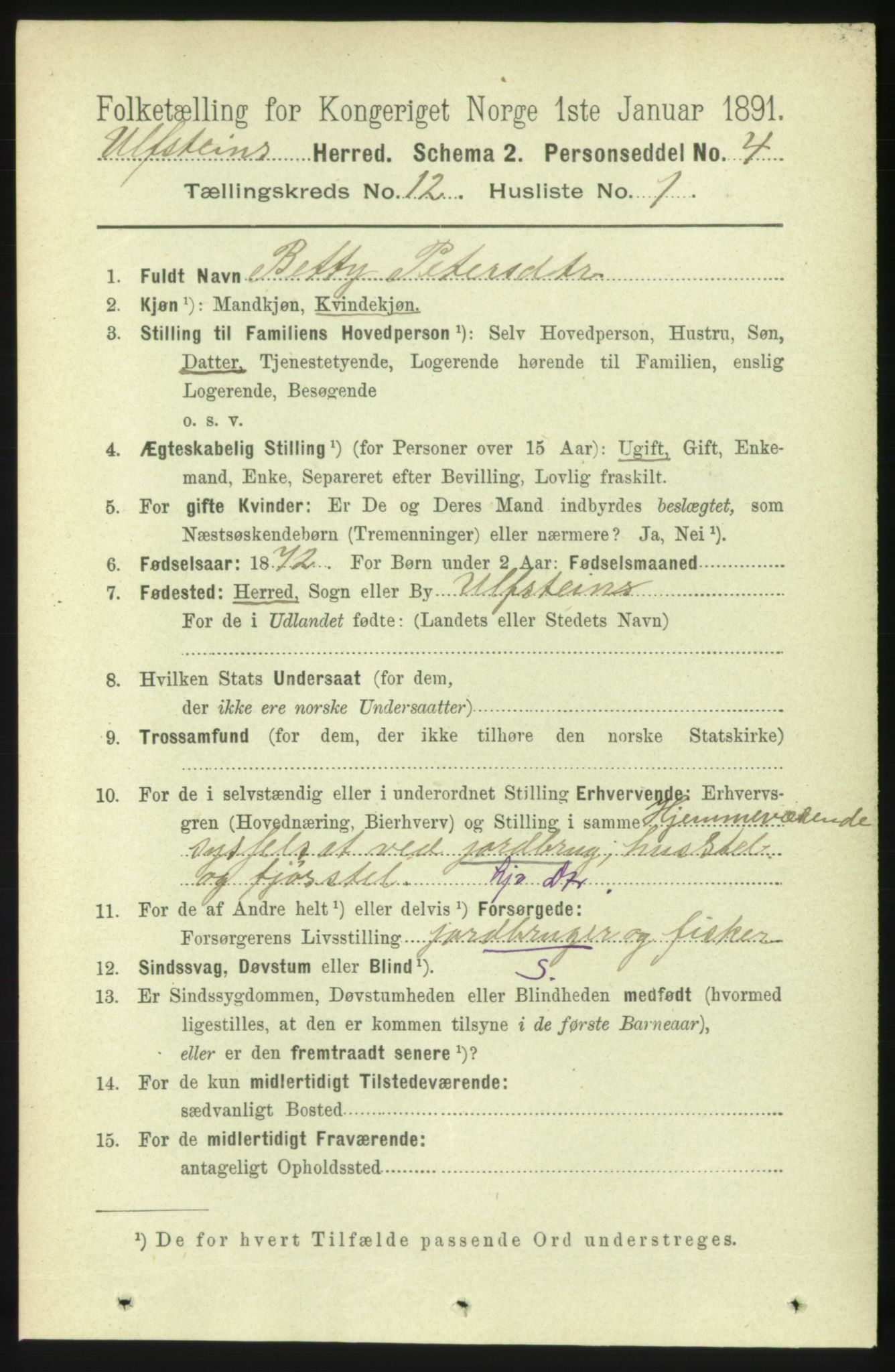 RA, 1891 census for 1516 Ulstein, 1891, p. 3852