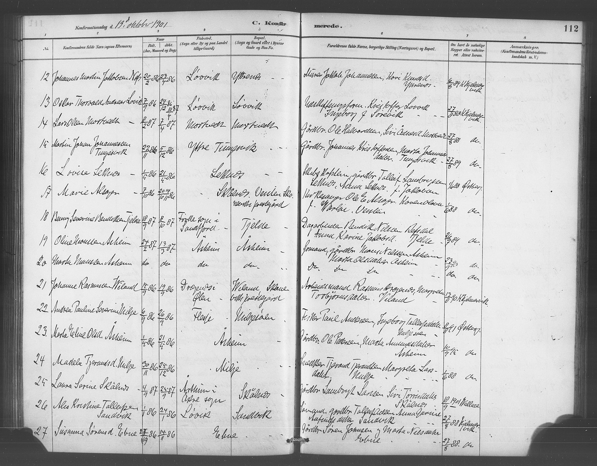 Skånevik sokneprestembete, AV/SAB-A-77801/H/Hab: Parish register (copy) no. A 2, 1888-1924, p. 112