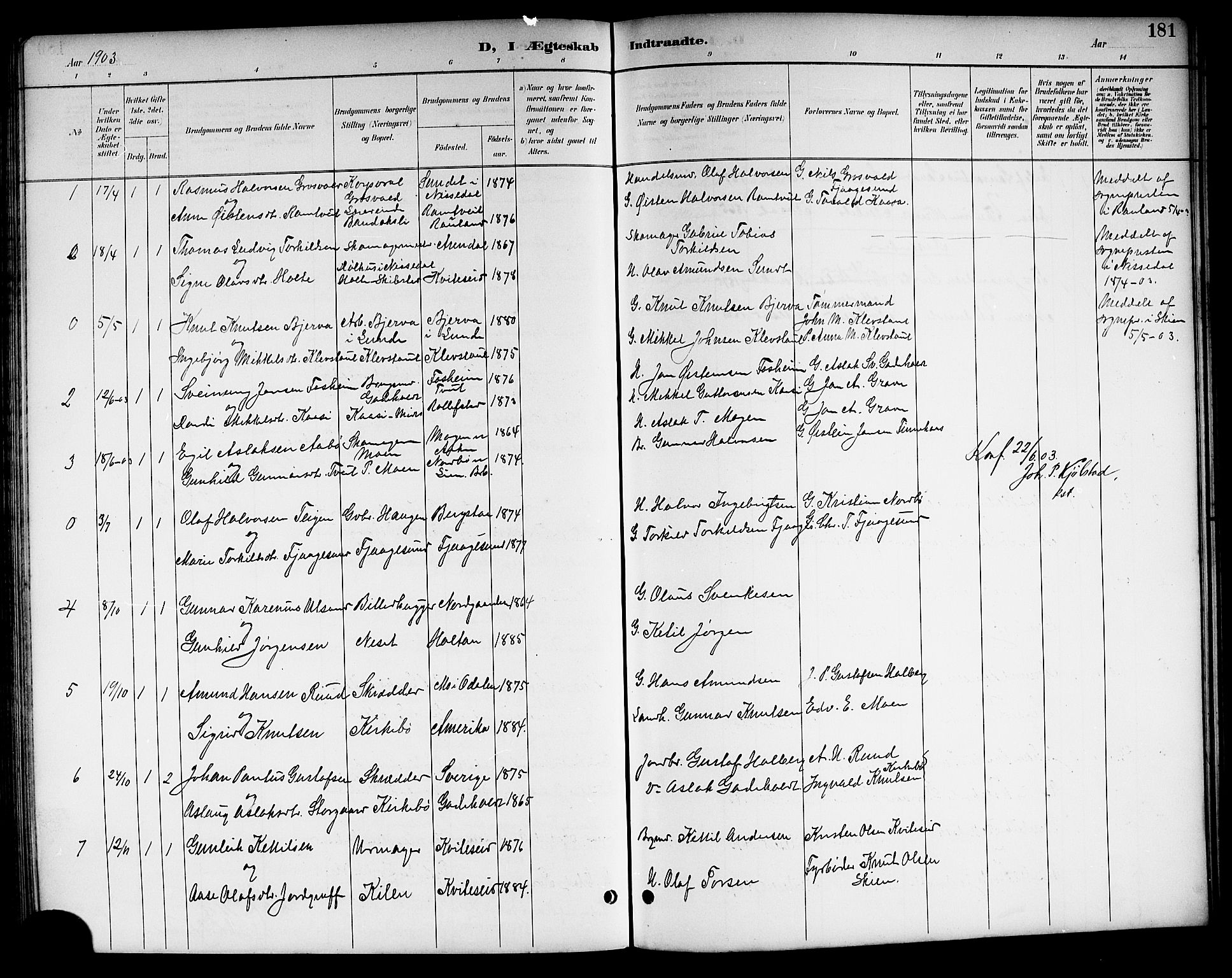 Kviteseid kirkebøker, SAKO/A-276/G/Ga/L0002: Parish register (copy) no. I 2, 1893-1918, p. 181