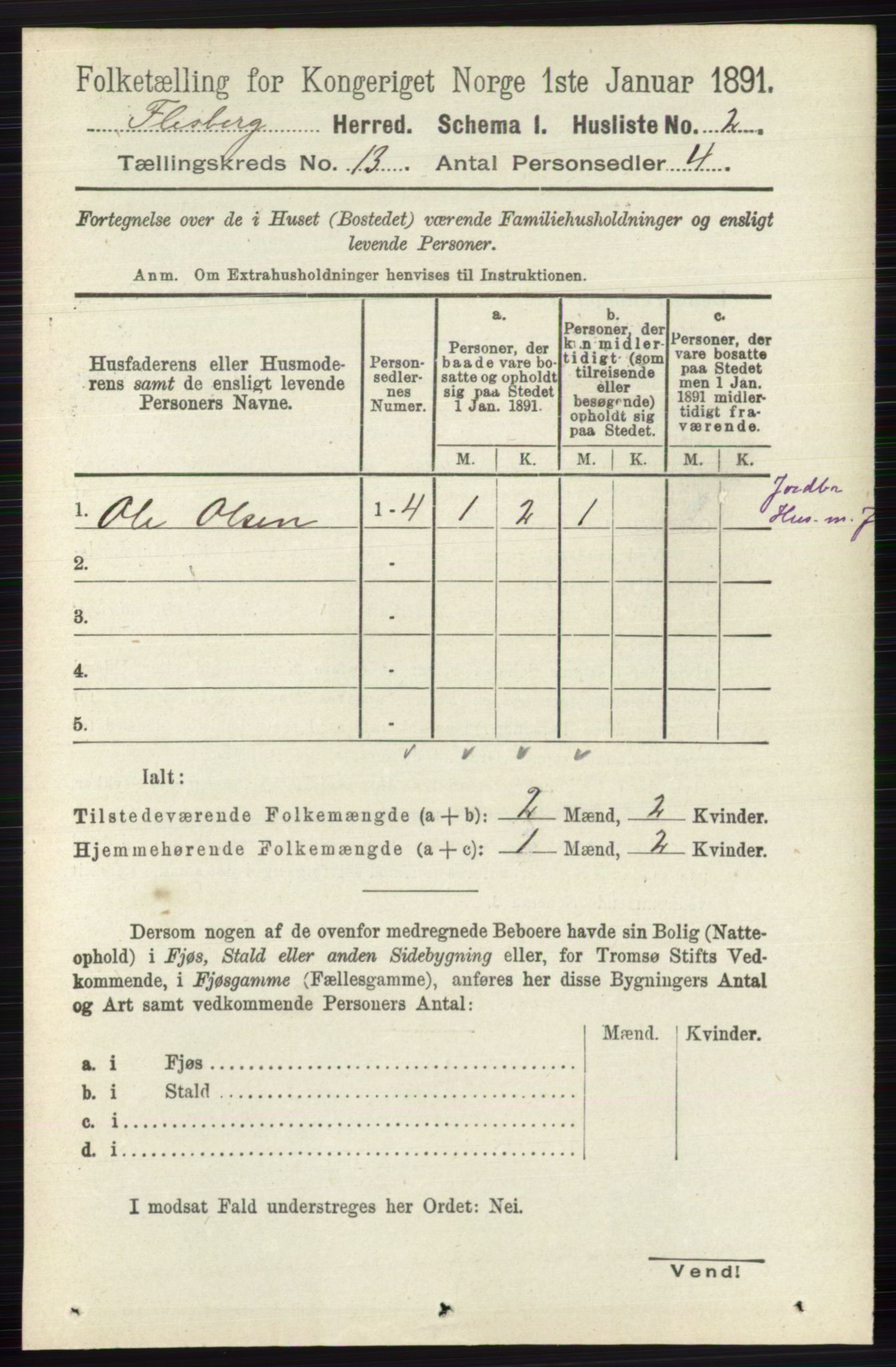 RA, 1891 census for 0631 Flesberg, 1891, p. 2186