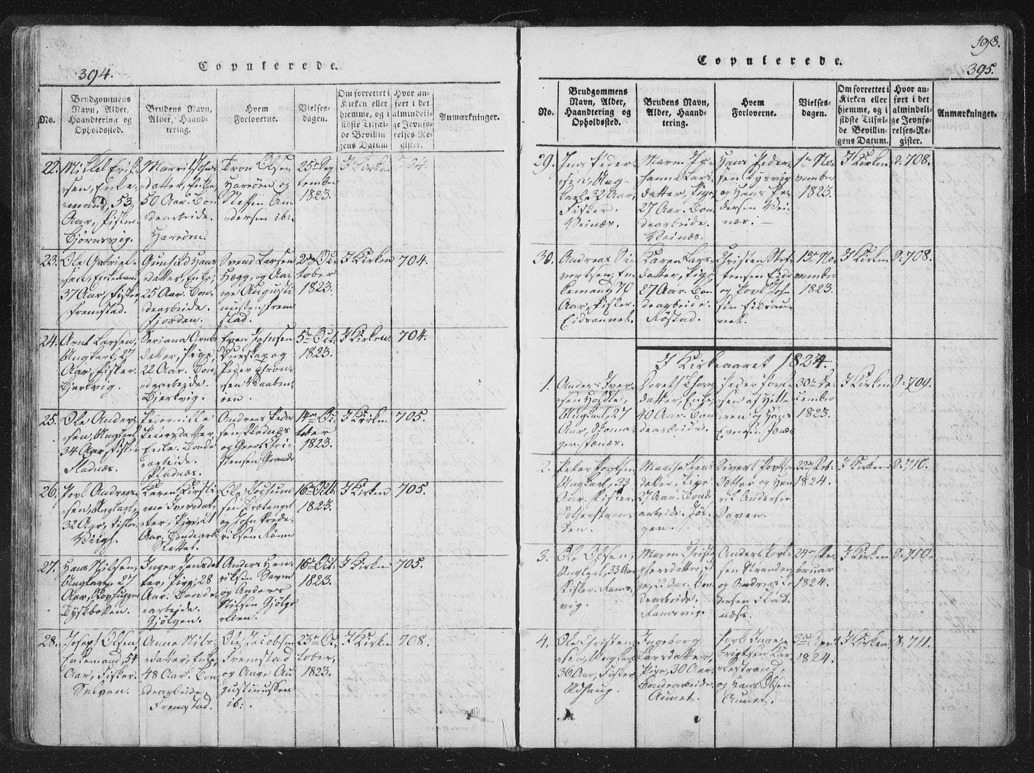 Ministerialprotokoller, klokkerbøker og fødselsregistre - Sør-Trøndelag, SAT/A-1456/659/L0734: Parish register (official) no. 659A04, 1818-1825, p. 394-395