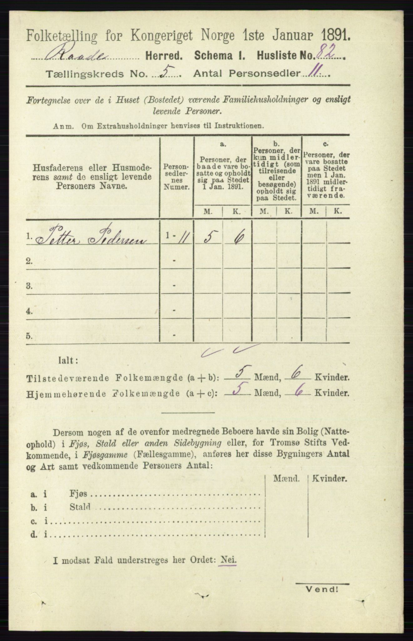 RA, 1891 census for 0135 Råde, 1891, p. 2596