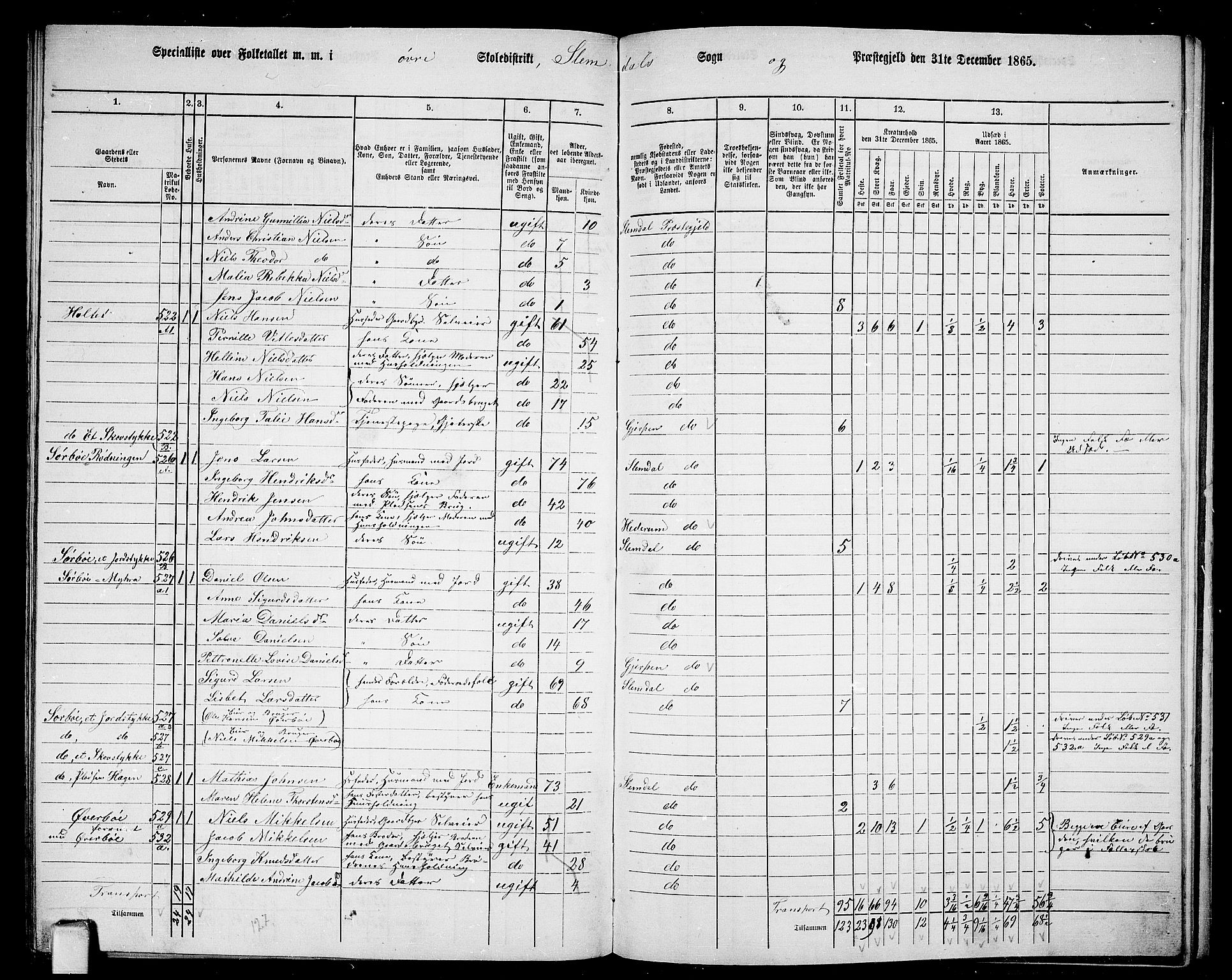 RA, 1865 census for Slemdal, 1865, p. 21