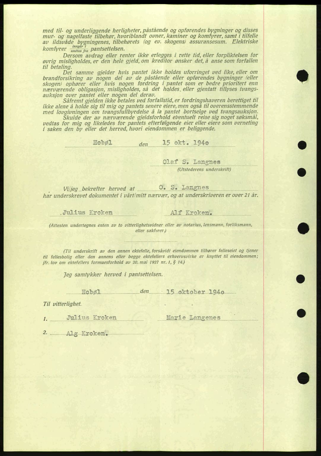 Moss sorenskriveri, AV/SAO-A-10168: Mortgage book no. B10, 1940-1941, Diary no: : 1400/1940