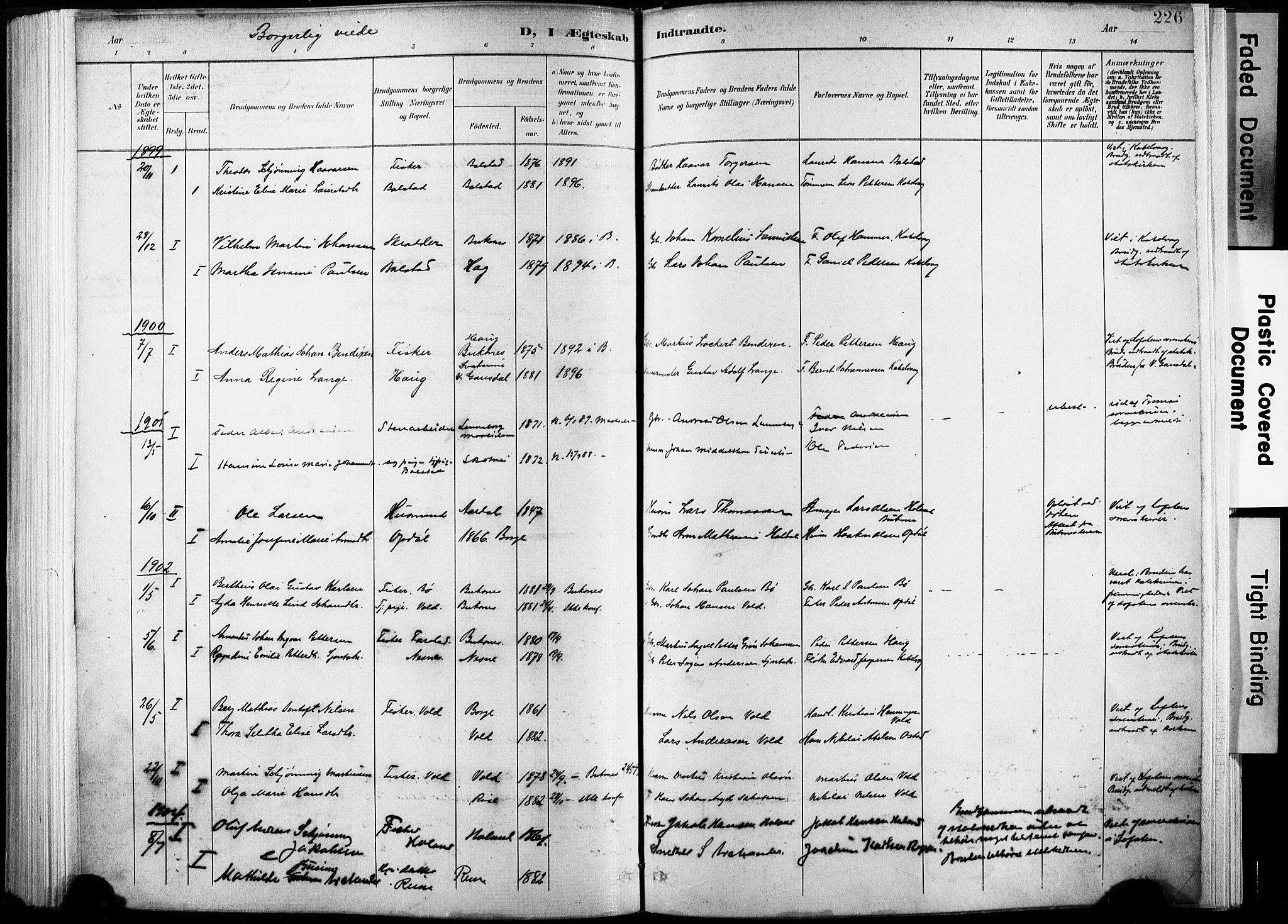 Ministerialprotokoller, klokkerbøker og fødselsregistre - Nordland, SAT/A-1459/881/L1151: Parish register (official) no. 881A04, 1899-1907, p. 226