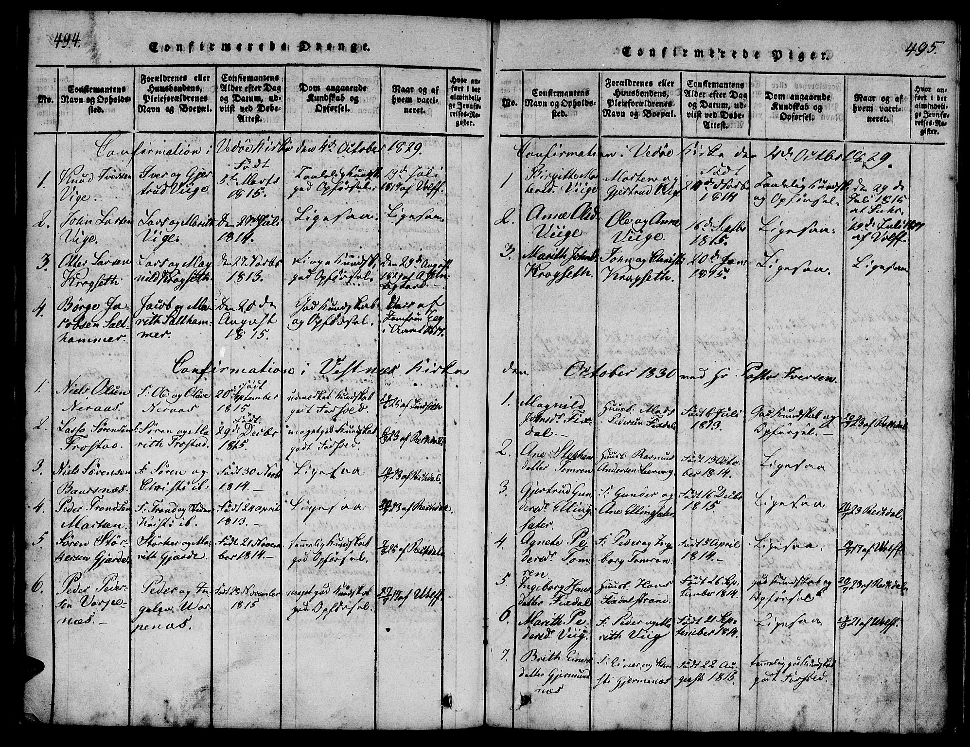 Ministerialprotokoller, klokkerbøker og fødselsregistre - Møre og Romsdal, SAT/A-1454/539/L0528: Parish register (official) no. 539A01, 1818-1847, p. 494-495