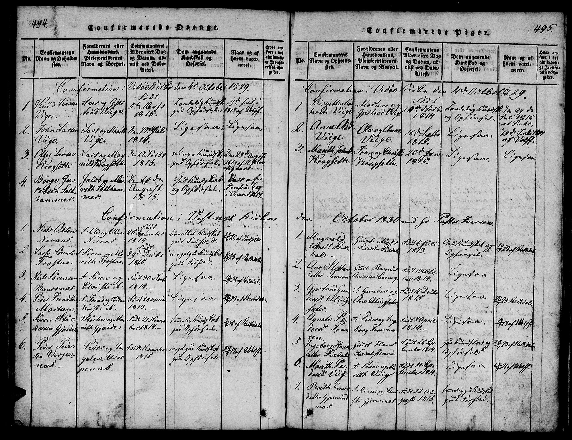 Ministerialprotokoller, klokkerbøker og fødselsregistre - Møre og Romsdal, AV/SAT-A-1454/539/L0528: Parish register (official) no. 539A01, 1818-1847, p. 494-495