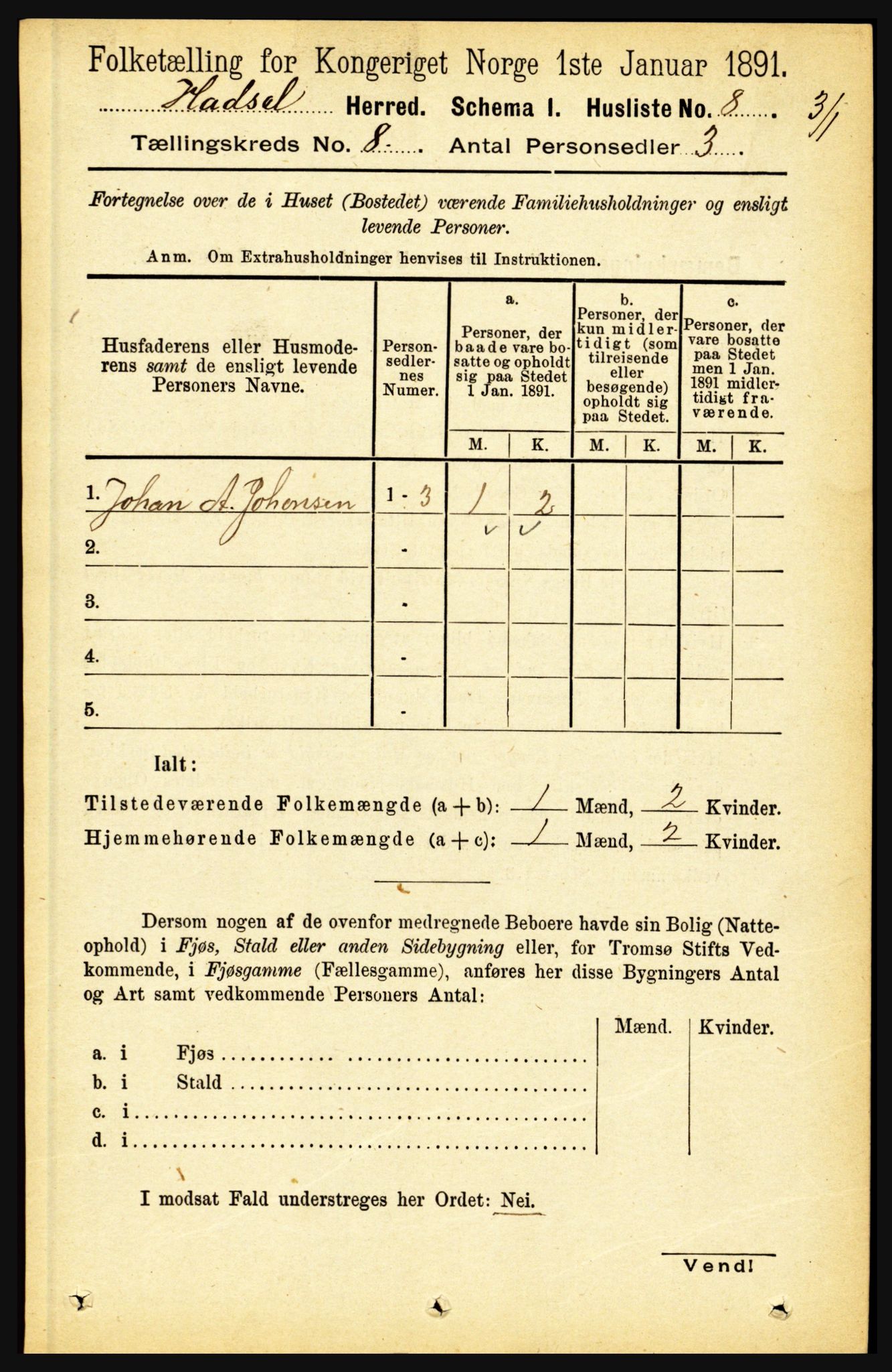 RA, 1891 census for 1866 Hadsel, 1891, p. 3539