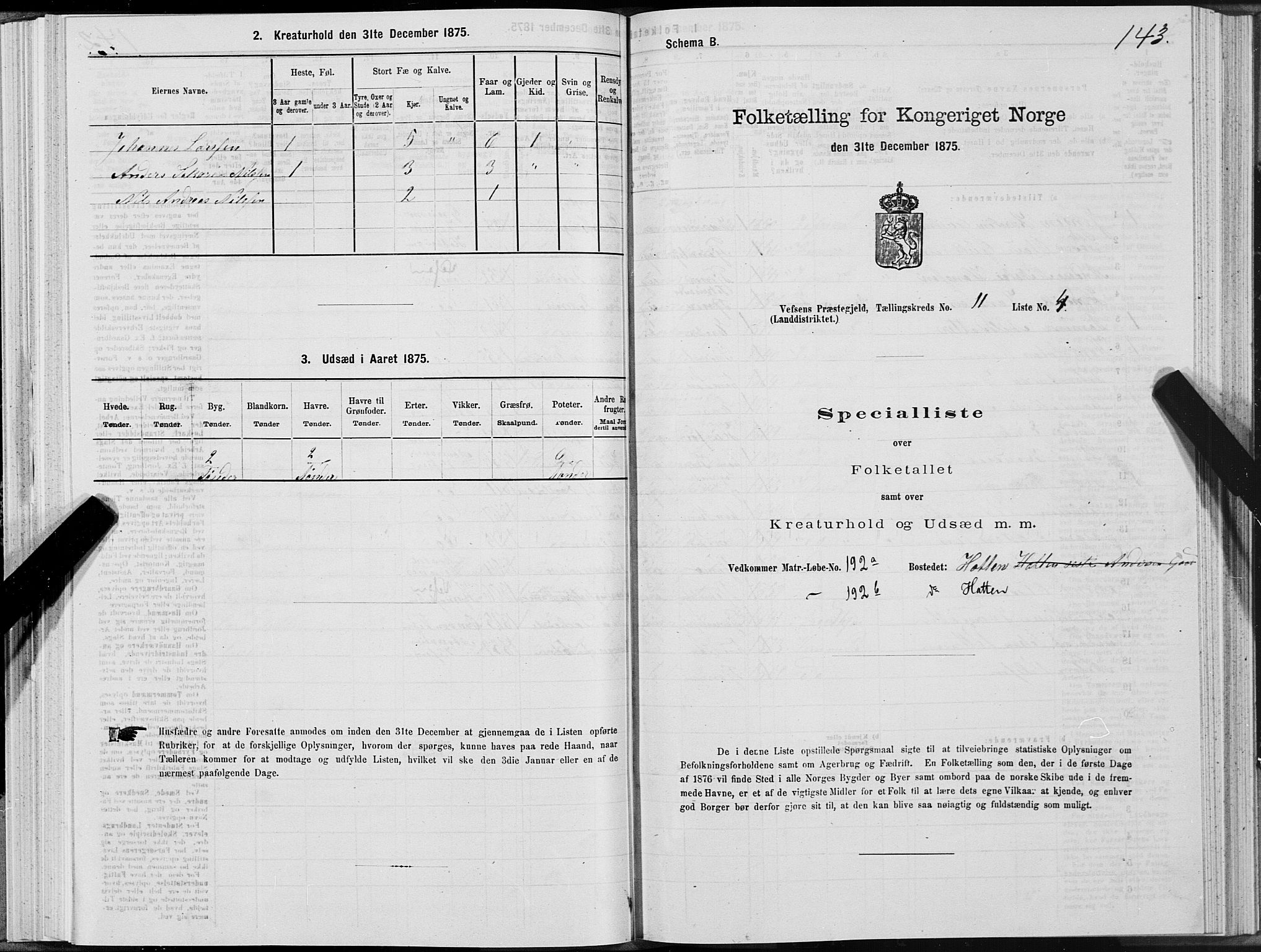 SAT, 1875 census for 1824L Vefsn/Vefsn, 1875, p. 3143