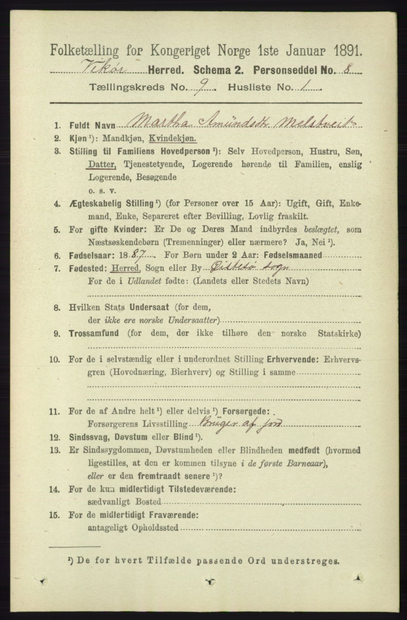 RA, 1891 census for 1238 Vikør, 1891, p. 2666