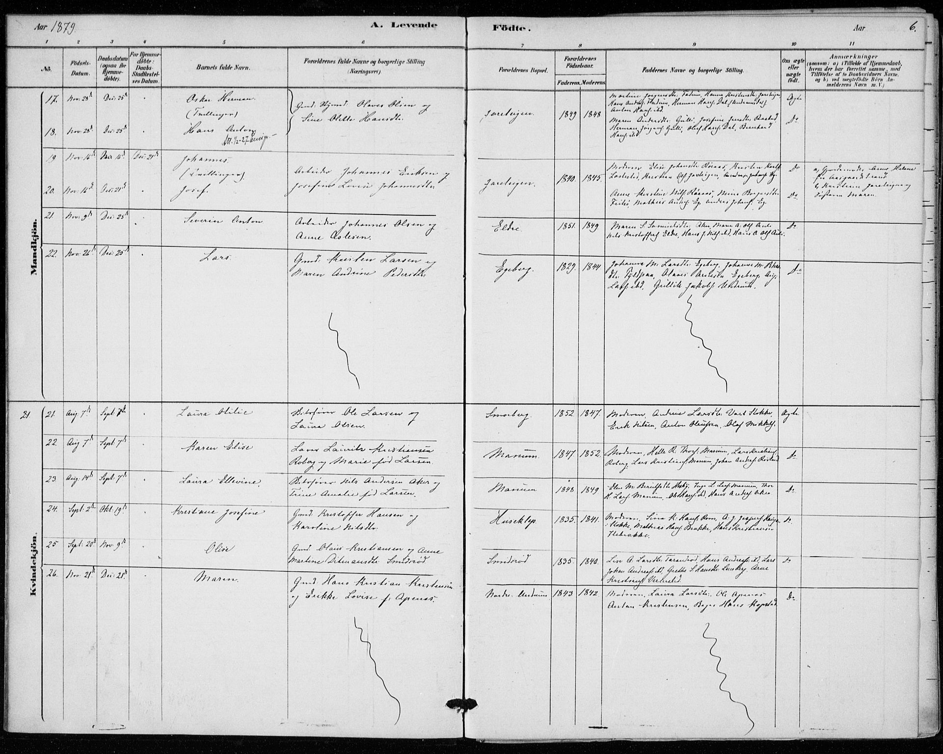 Sem kirkebøker, AV/SAKO-A-5/F/Fa/L0010: Parish register (official) no. I 10, 1878-1887, p. 6