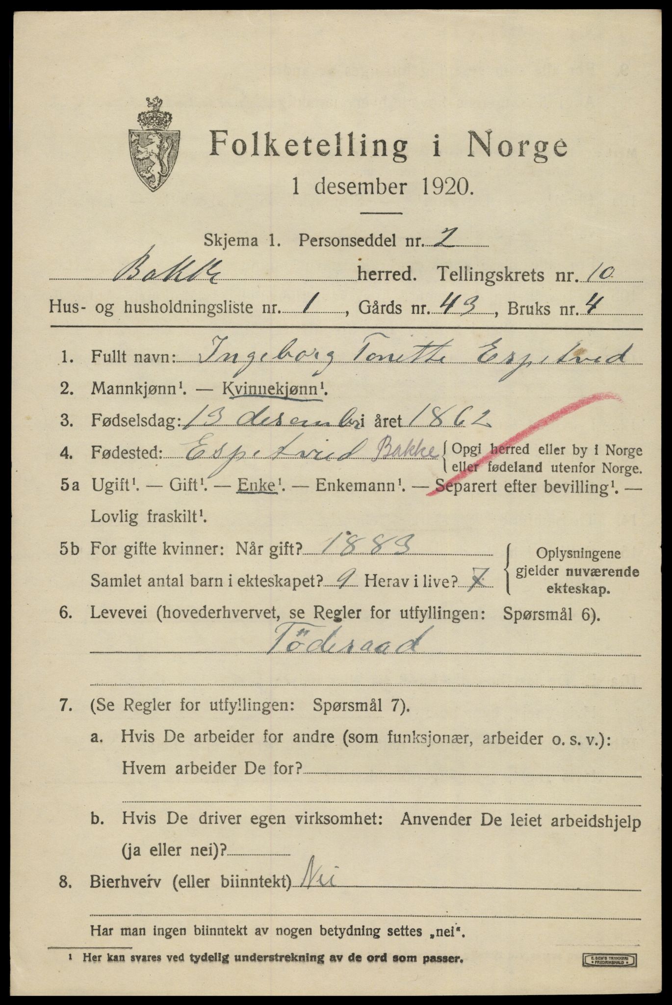 SAK, 1920 census for Bakke, 1920, p. 2568