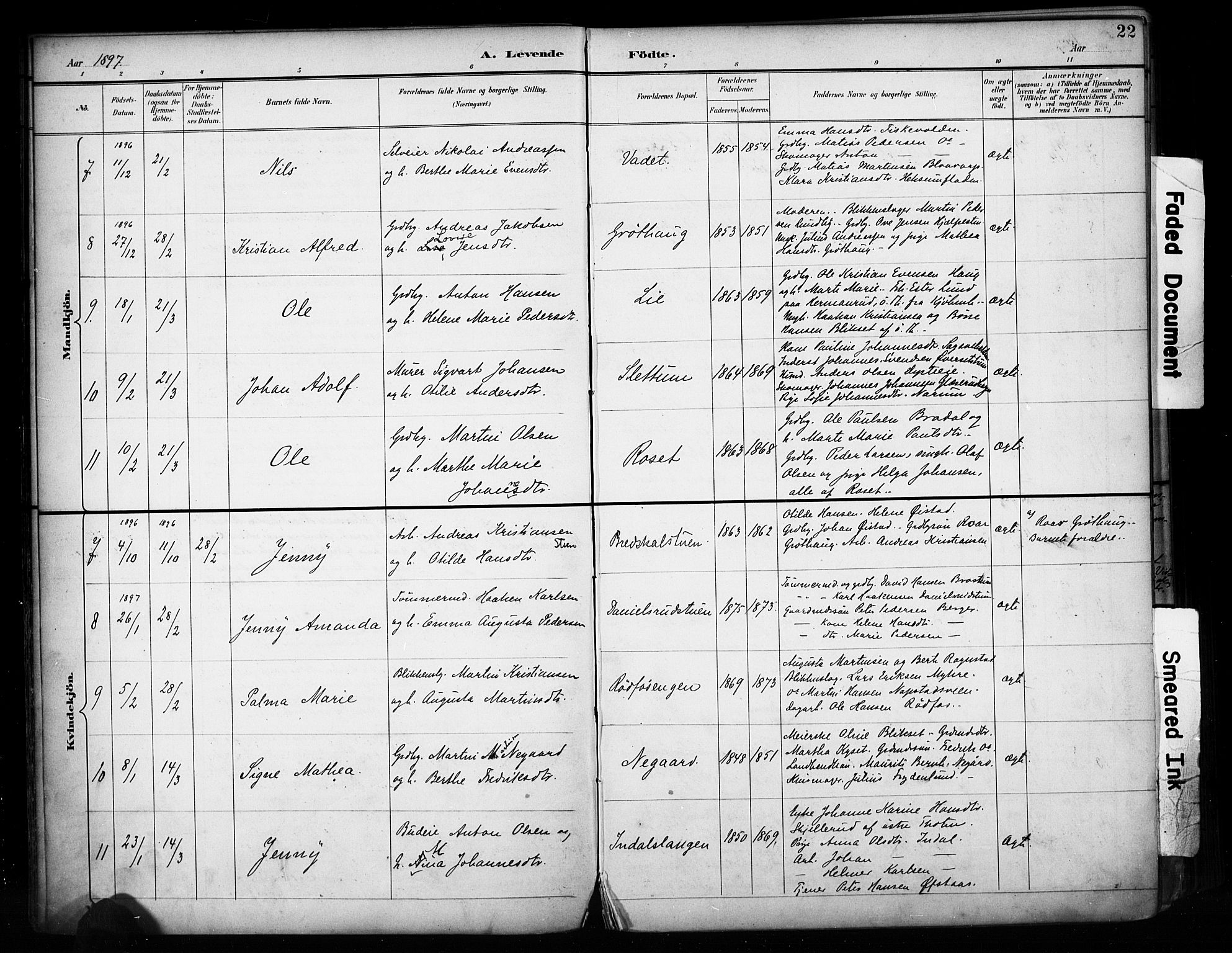Vestre Toten prestekontor, SAH/PREST-108/H/Ha/Haa/L0011: Parish register (official) no. 11, 1895-1906, p. 22