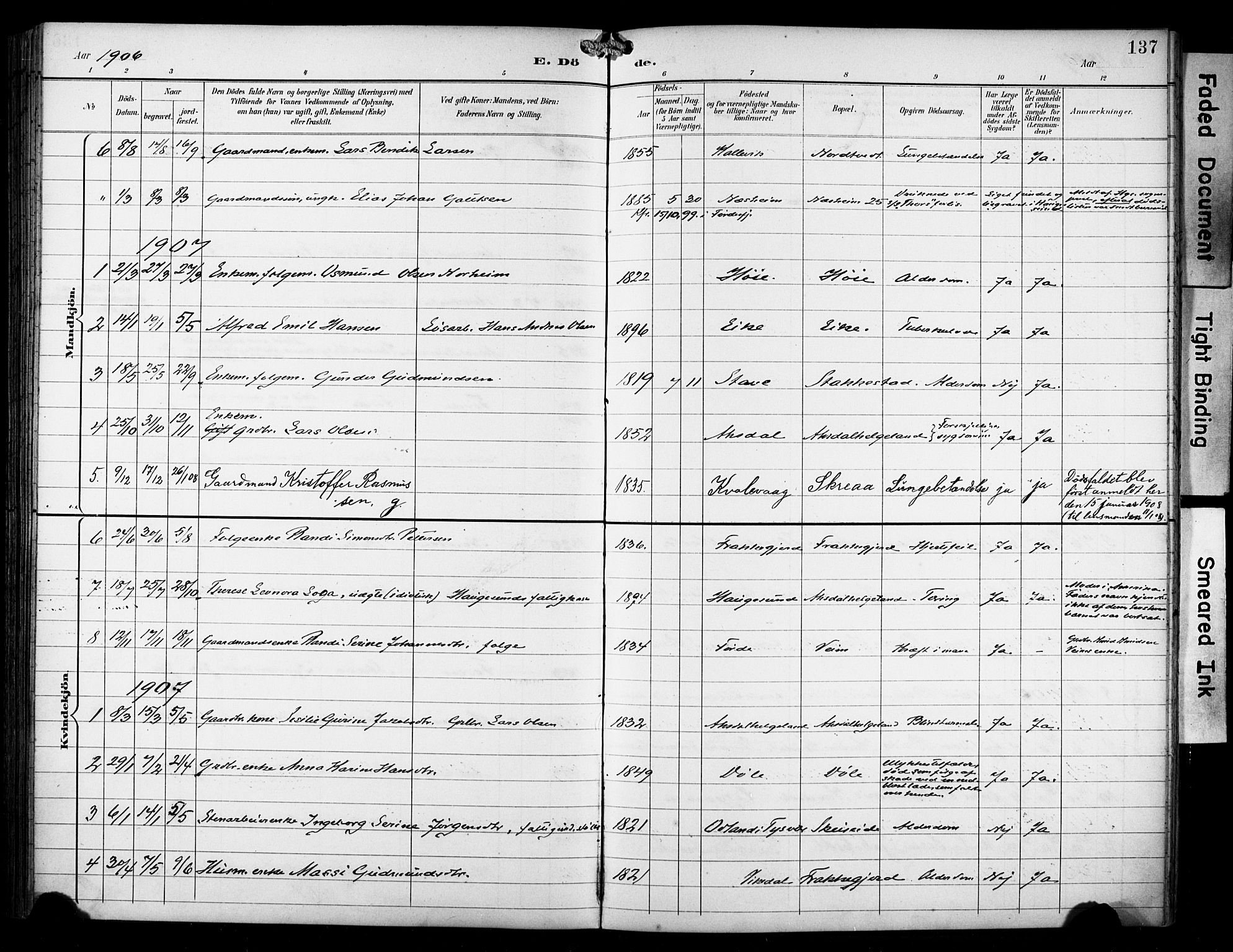 Avaldsnes sokneprestkontor, SAST/A -101851/H/Ha/Haa/L0016: Parish register (official) no. A 16, 1893-1918, p. 137