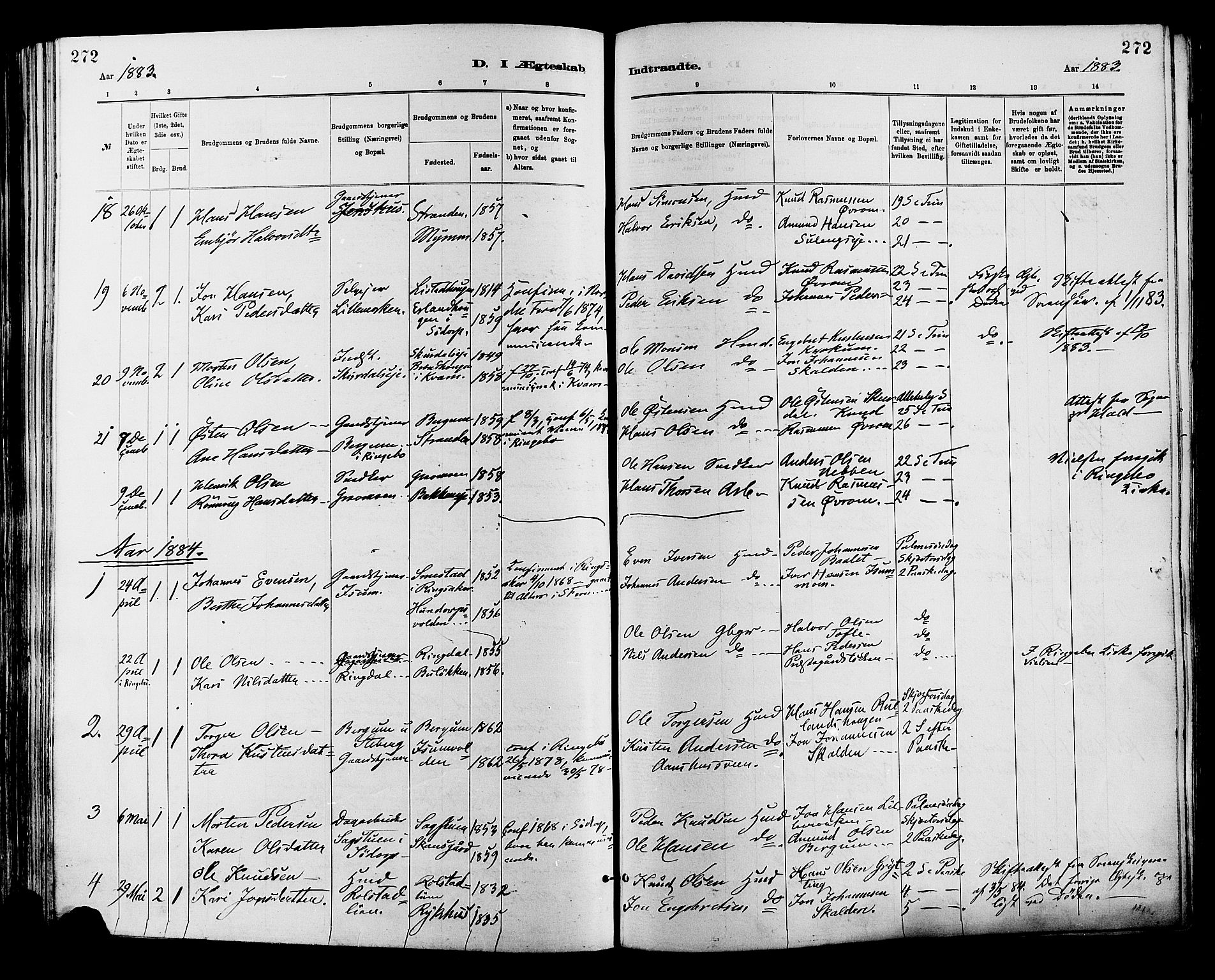 Sør-Fron prestekontor, AV/SAH-PREST-010/H/Ha/Haa/L0003: Parish register (official) no. 3, 1881-1897, p. 272