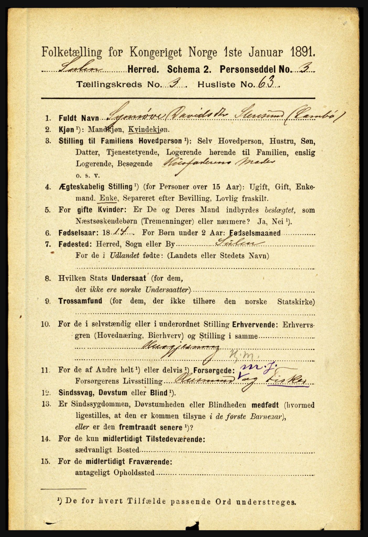 RA, 1891 census for 1412 Solund, 1891, p. 1526