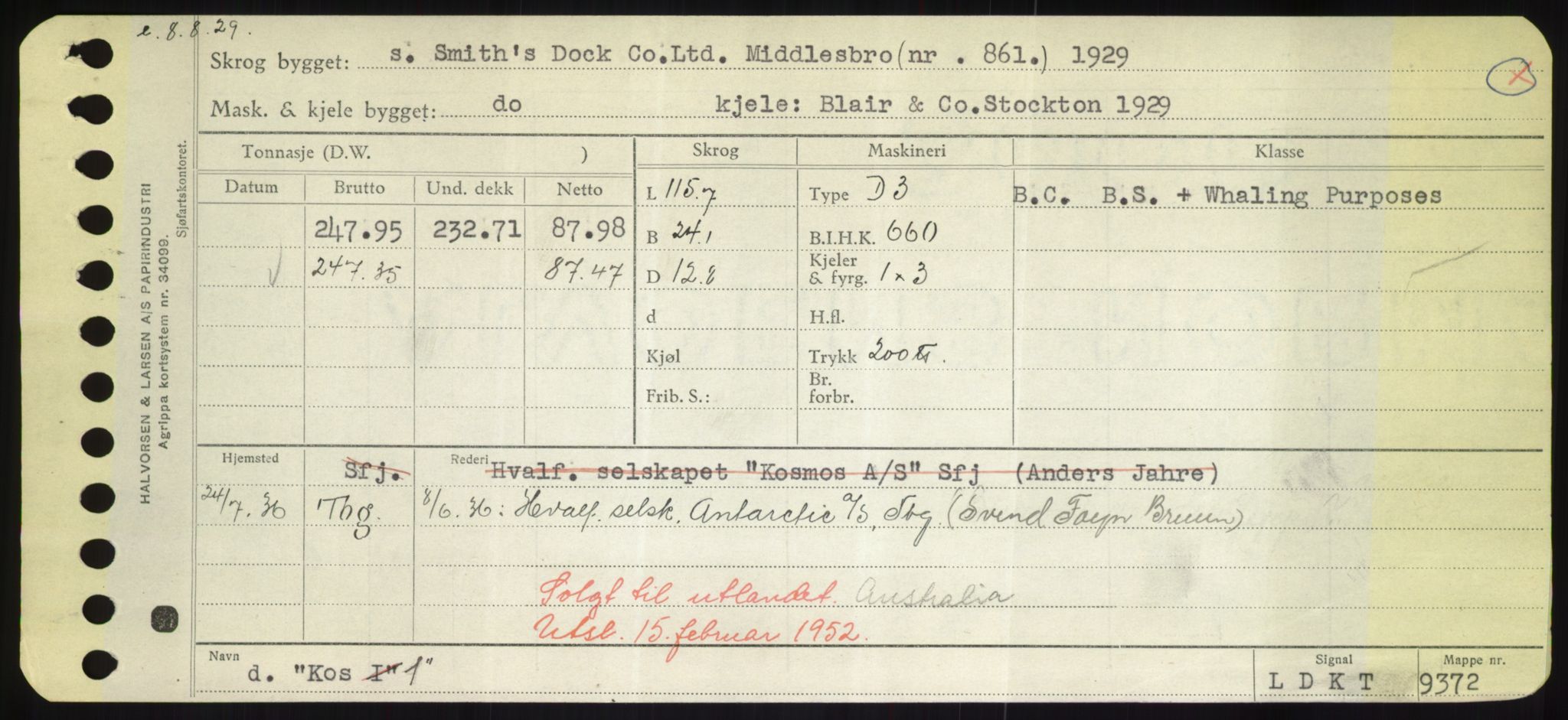 Sjøfartsdirektoratet med forløpere, Skipsmålingen, RA/S-1627/H/Hd/L0021: Fartøy, Kor-Kår, p. 25