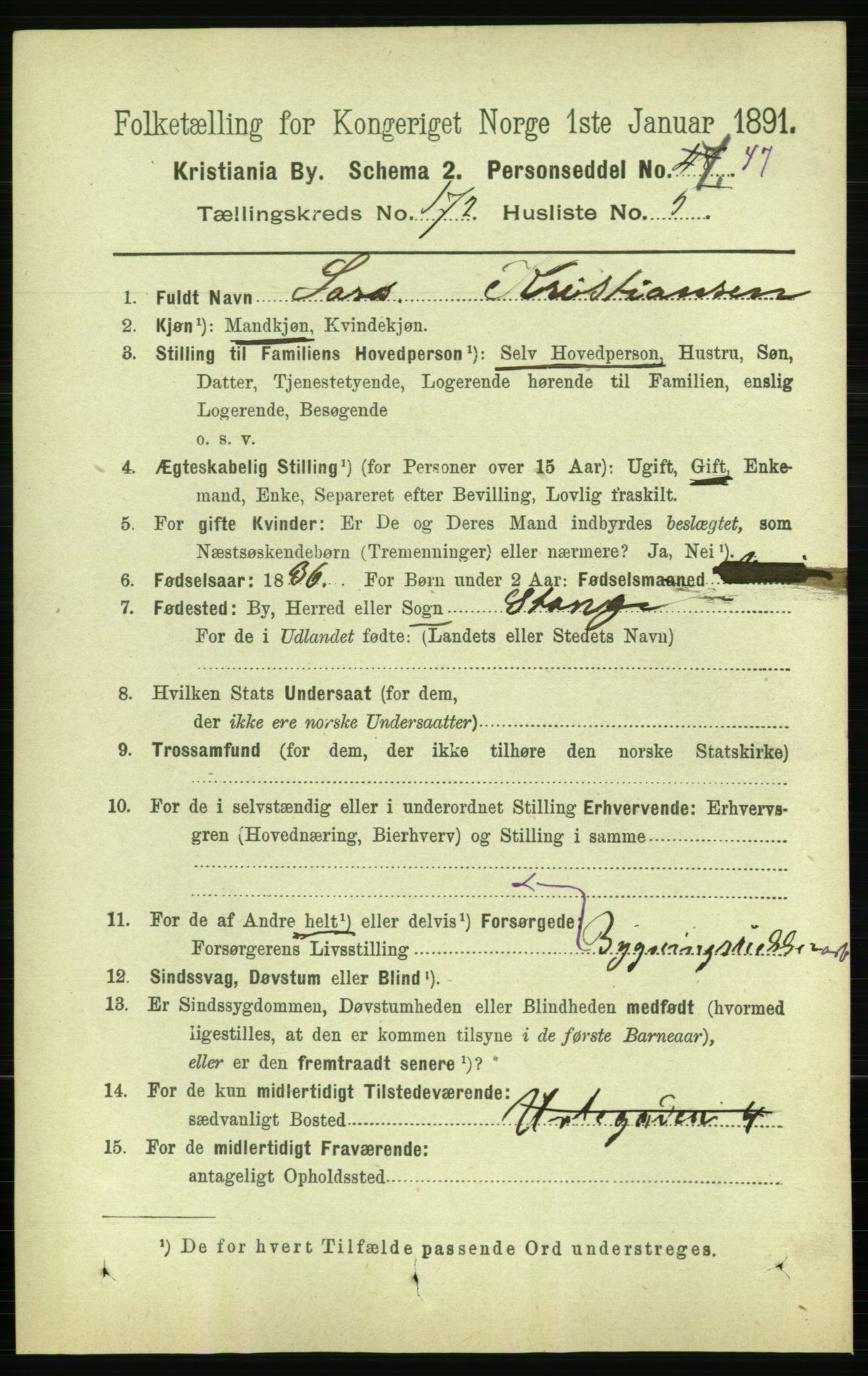 RA, 1891 census for 0301 Kristiania, 1891, p. 101999