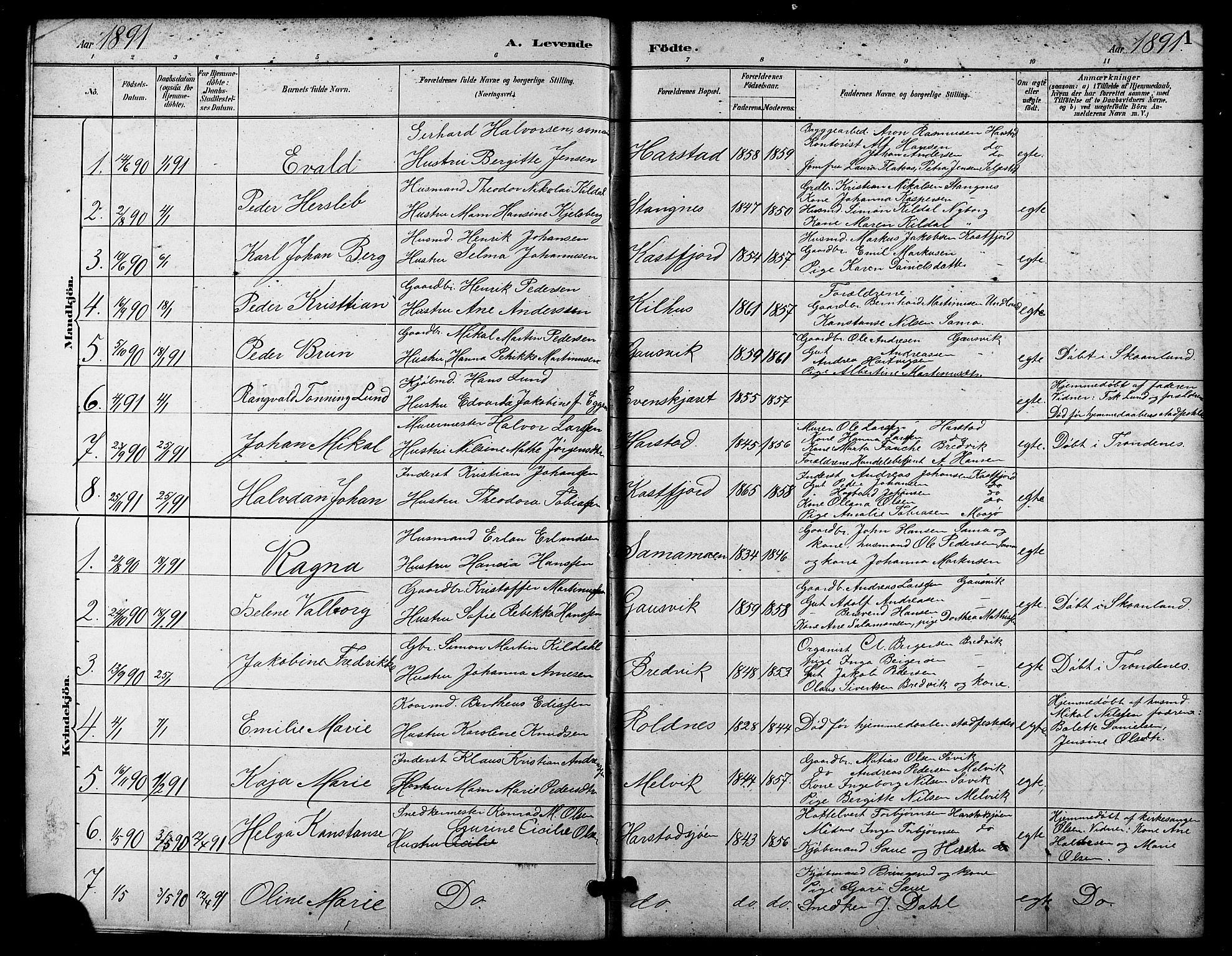 Trondenes sokneprestkontor, SATØ/S-1319/H/Hb/L0011klokker: Parish register (copy) no. 11, 1891-1906, p. 1