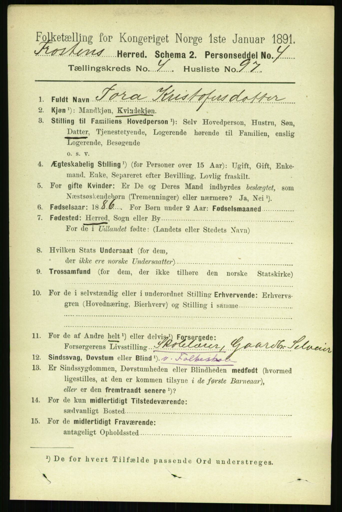 RA, 1891 census for 1717 Frosta, 1891, p. 3233