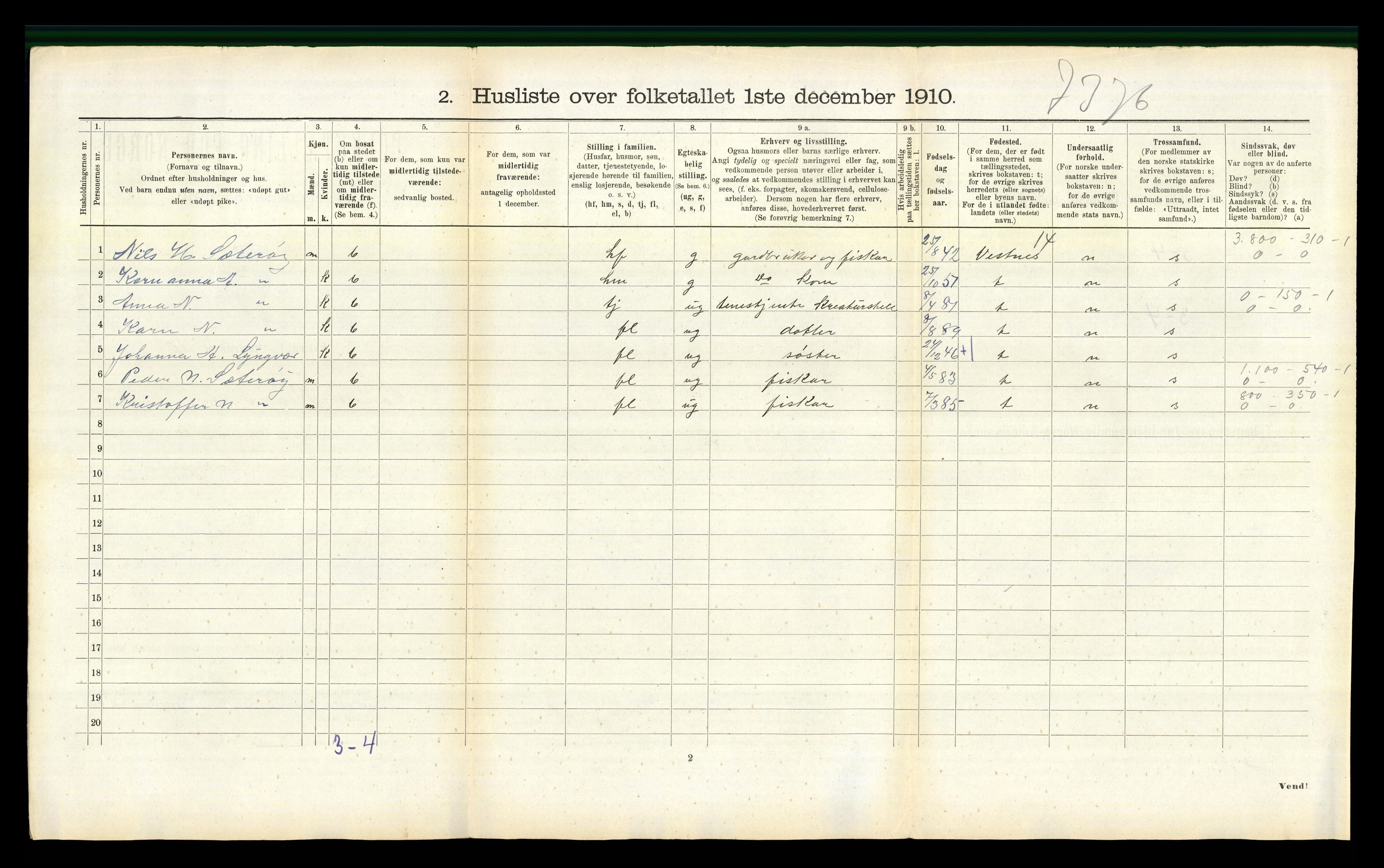 RA, 1910 census for Sandøy, 1910, p. 183